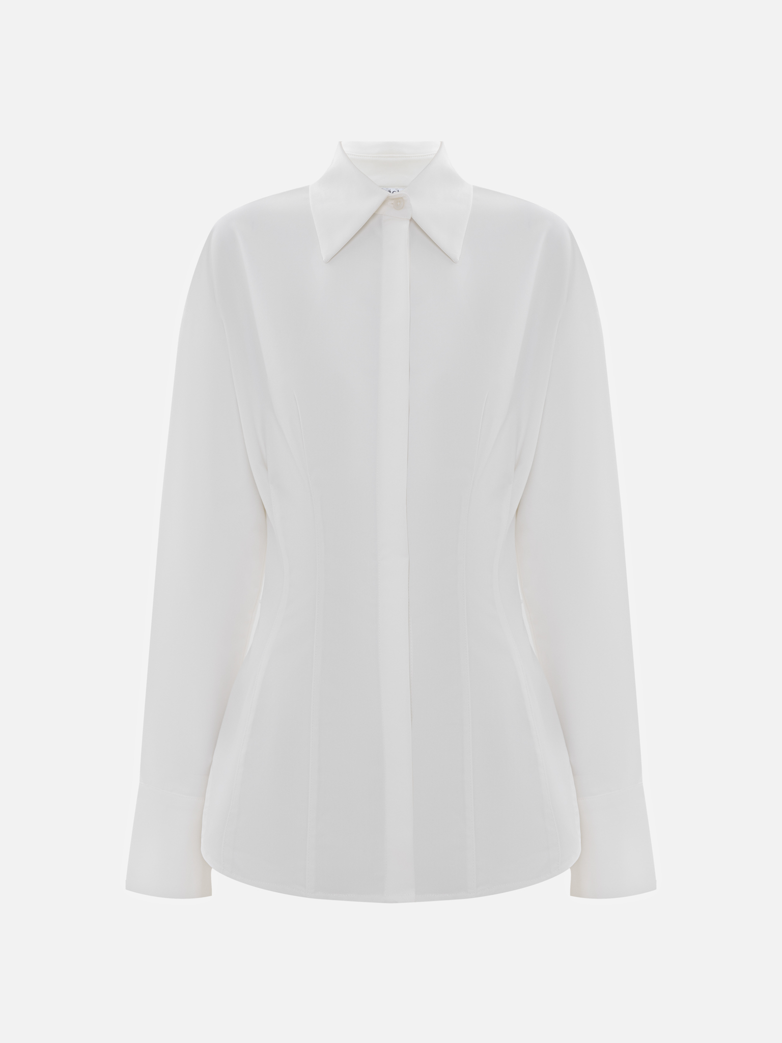 Приталенная рубашка с объемными рукавами