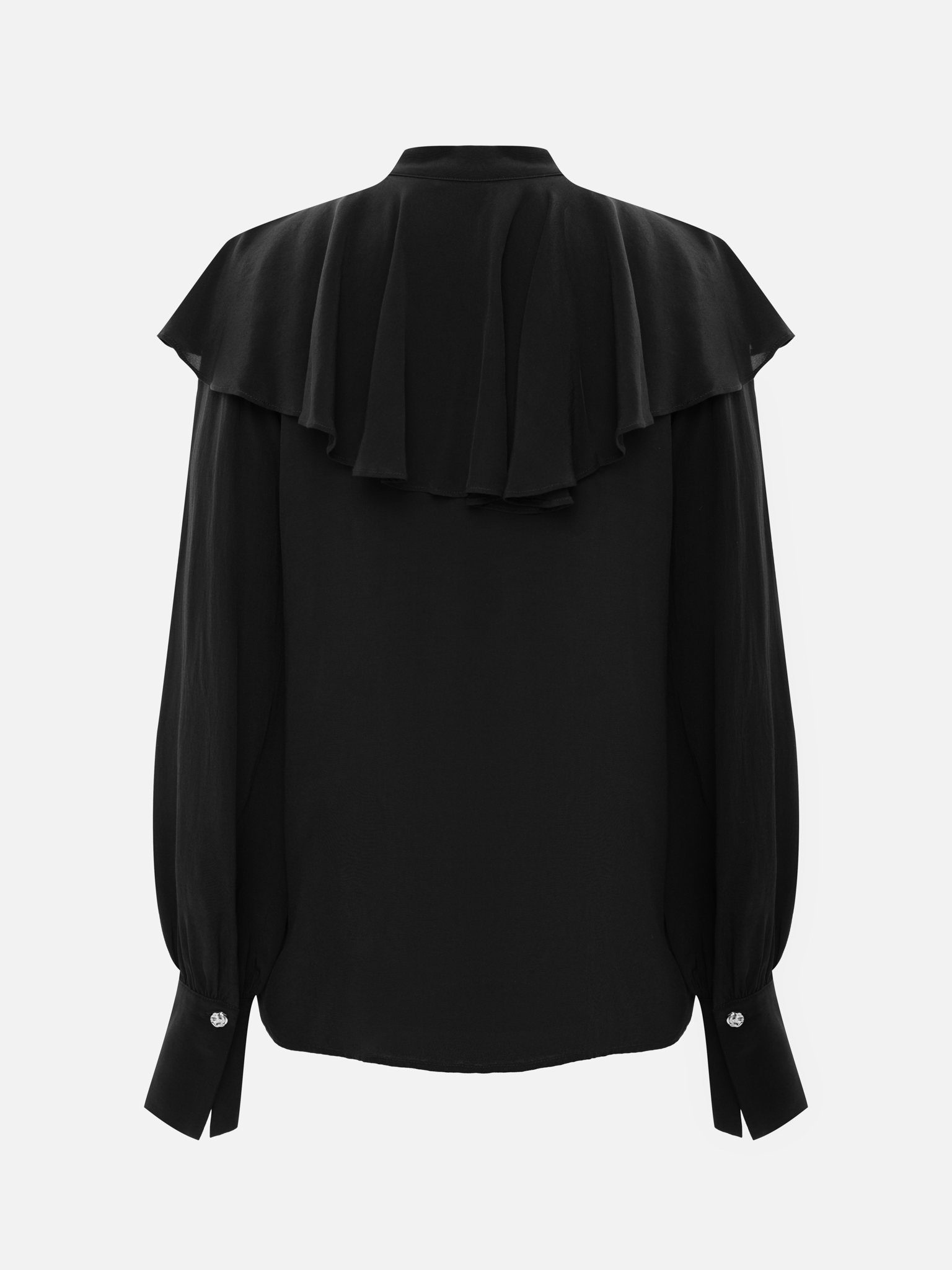 Viscose blouse with stand-up collar and voluminous jabot
