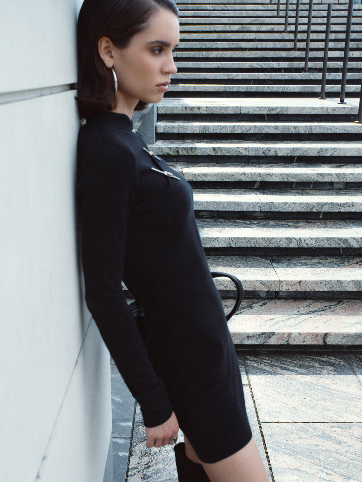 Mini dress with asymmetric collar decor