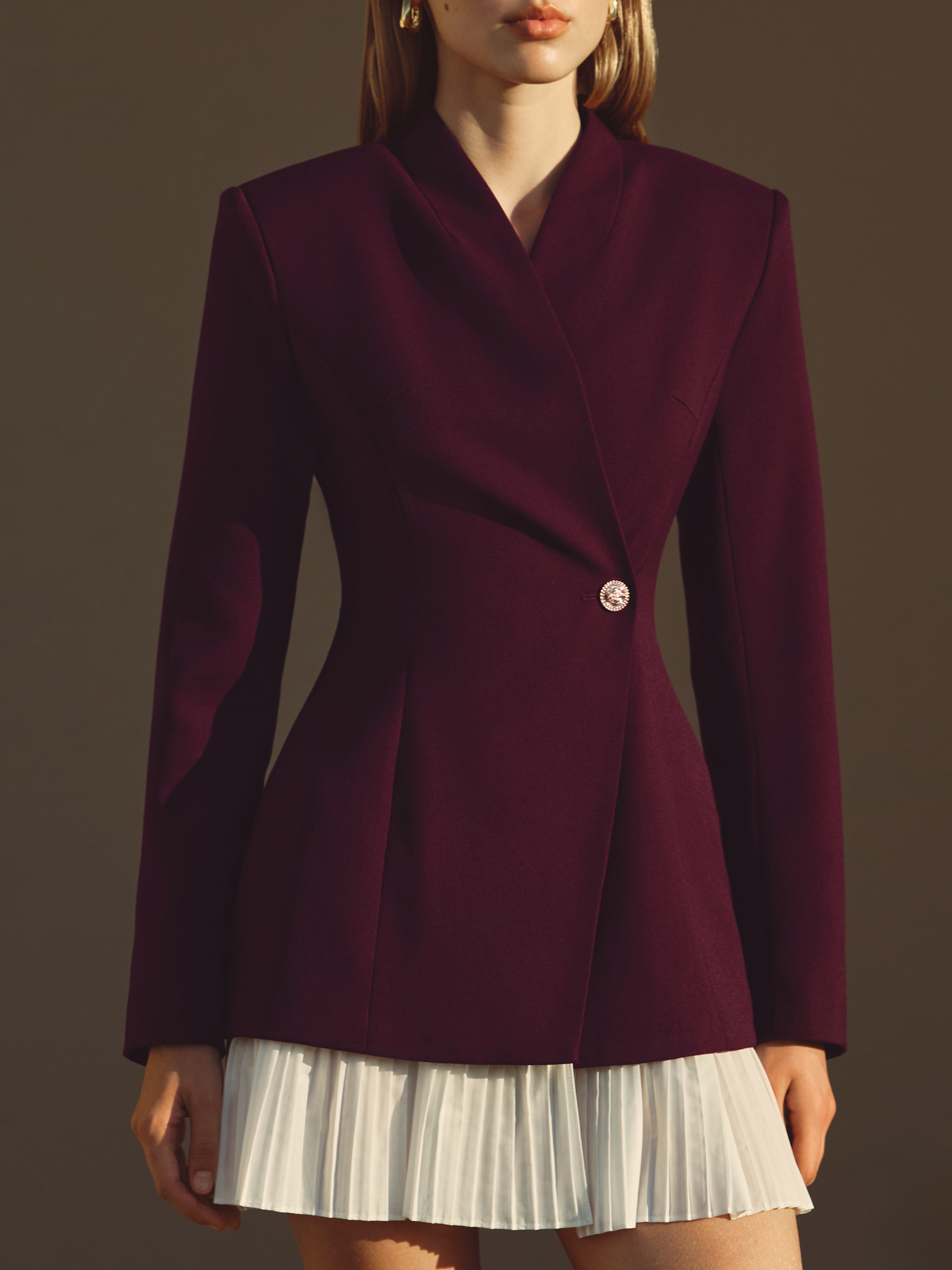 Mini blazer dress with pleated insert on the skirt