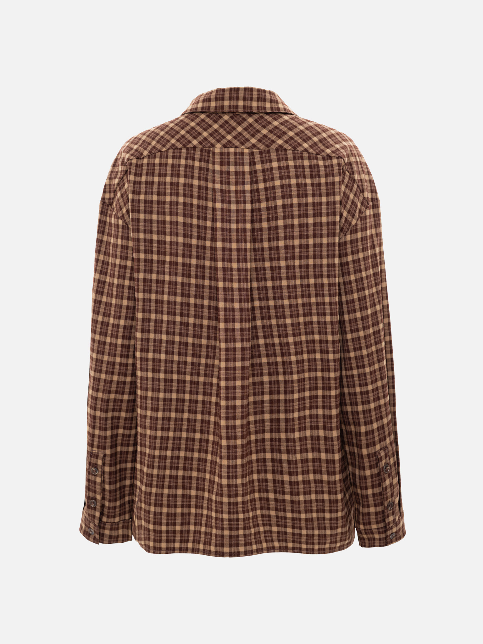 Loose checked shirt with decorative ribbon scarf