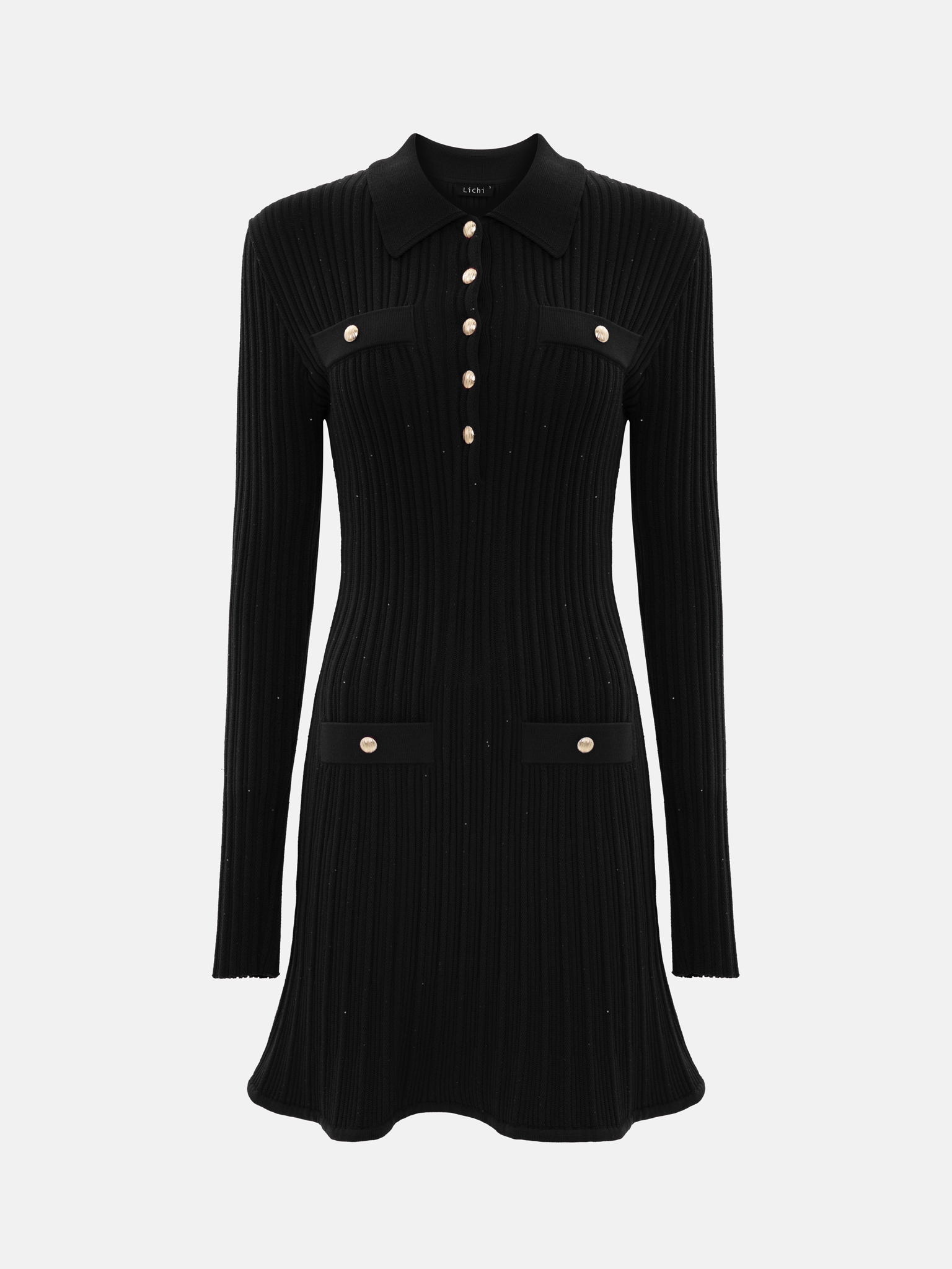 Mini jersey dress with sequins and golden fittings