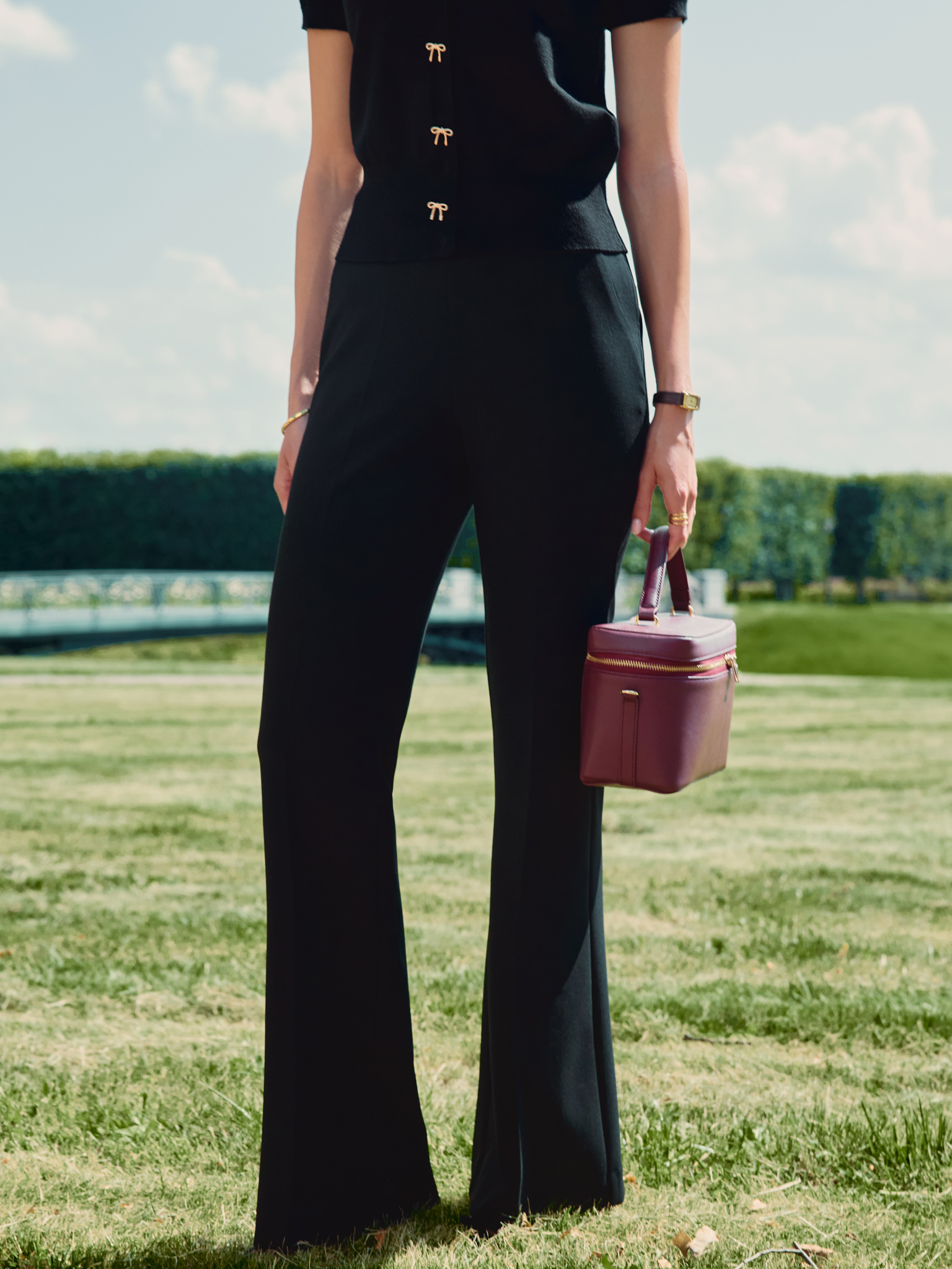 Flared high-waisted trousers