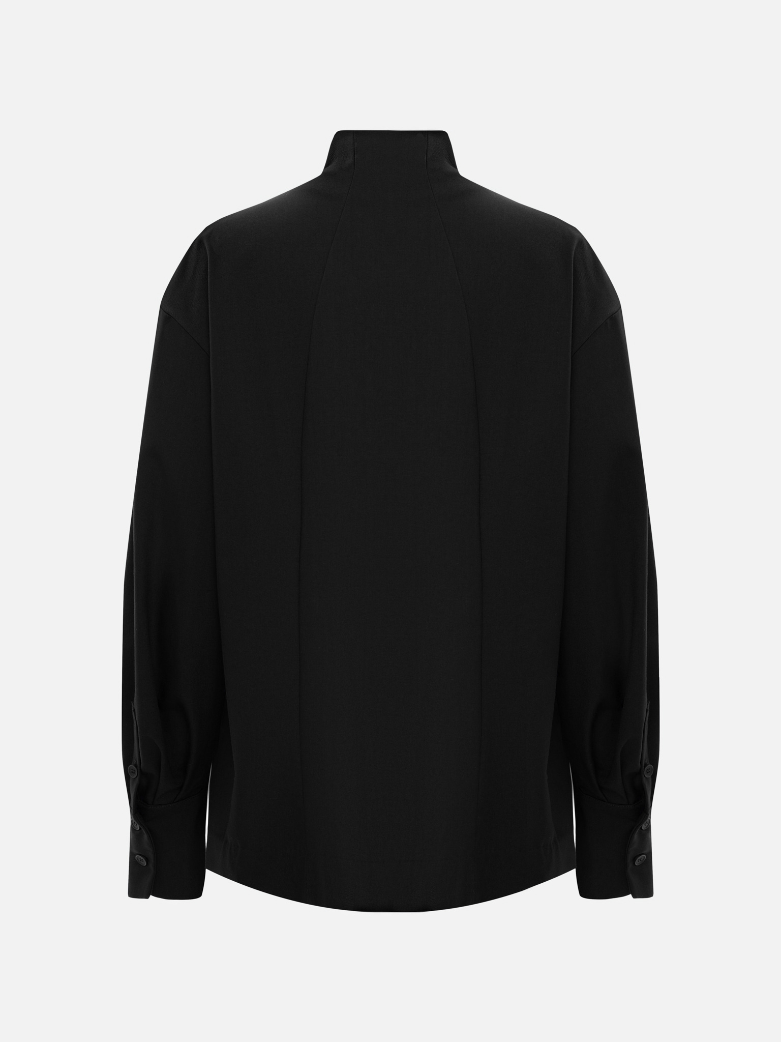 Complex cut shirt with hidden button fastening