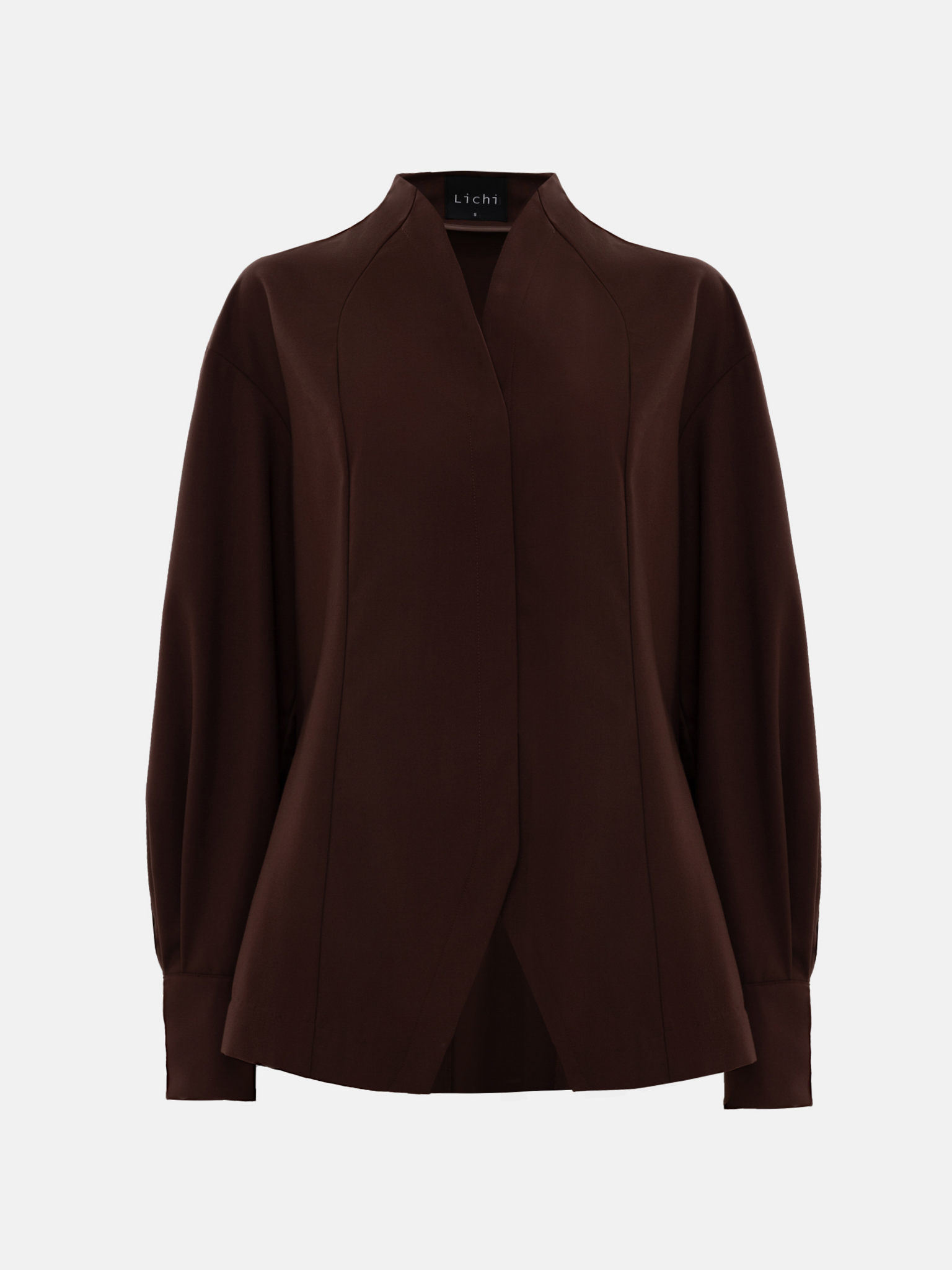 Complex cut shirt with hidden button fastening