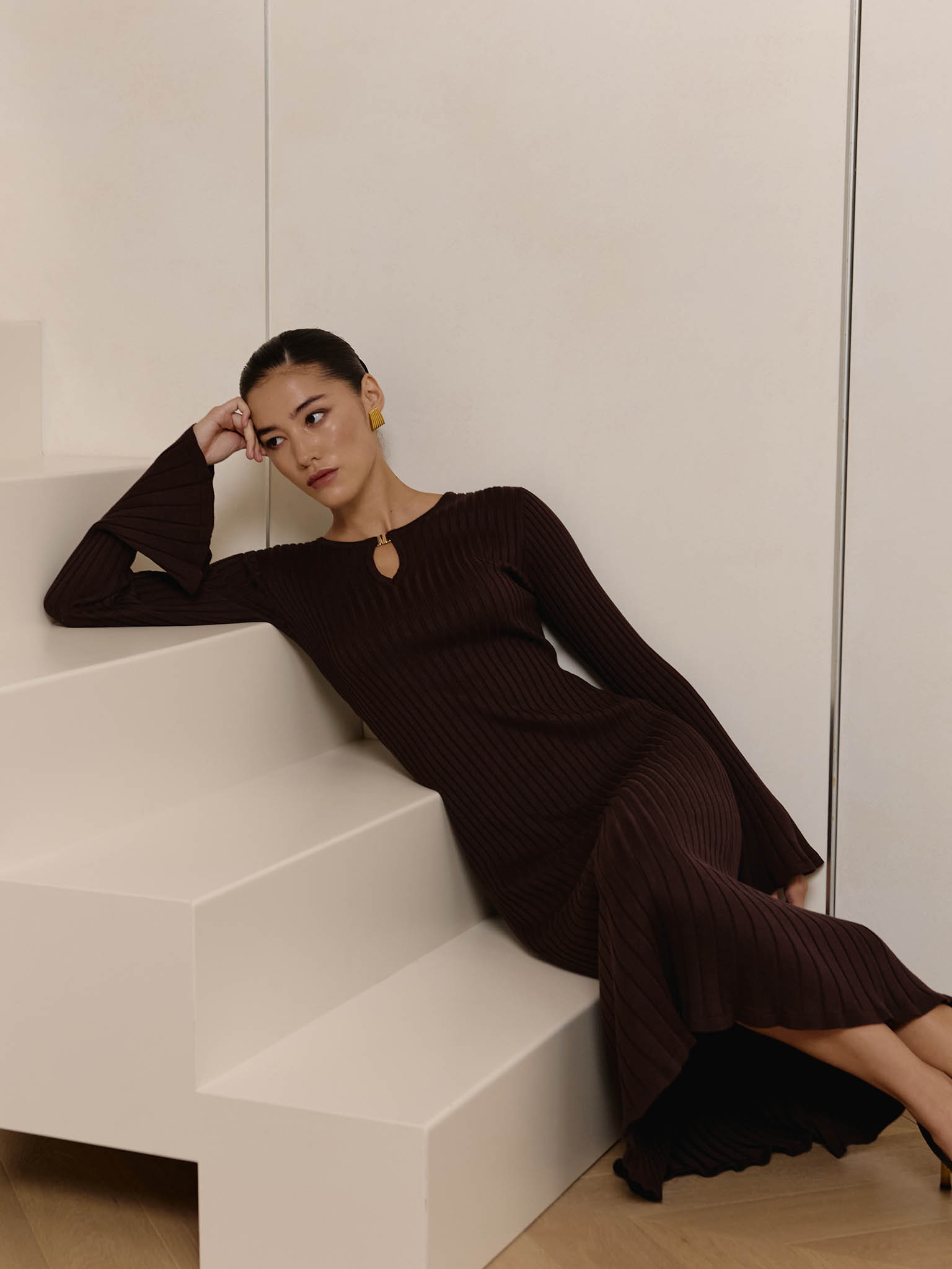 Ribbed midi dress with drop neckline