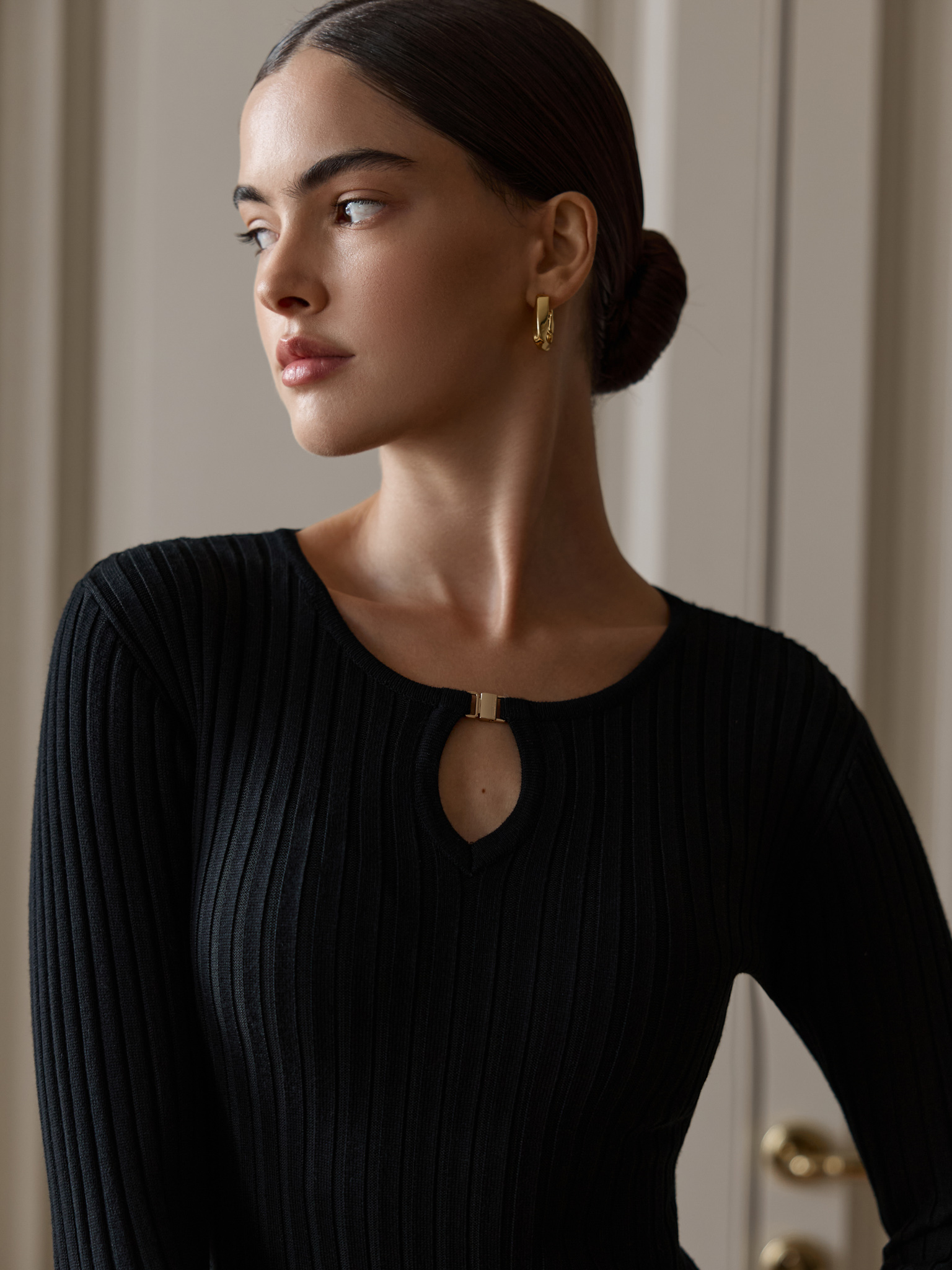 Ribbed midi dress with drop neckline