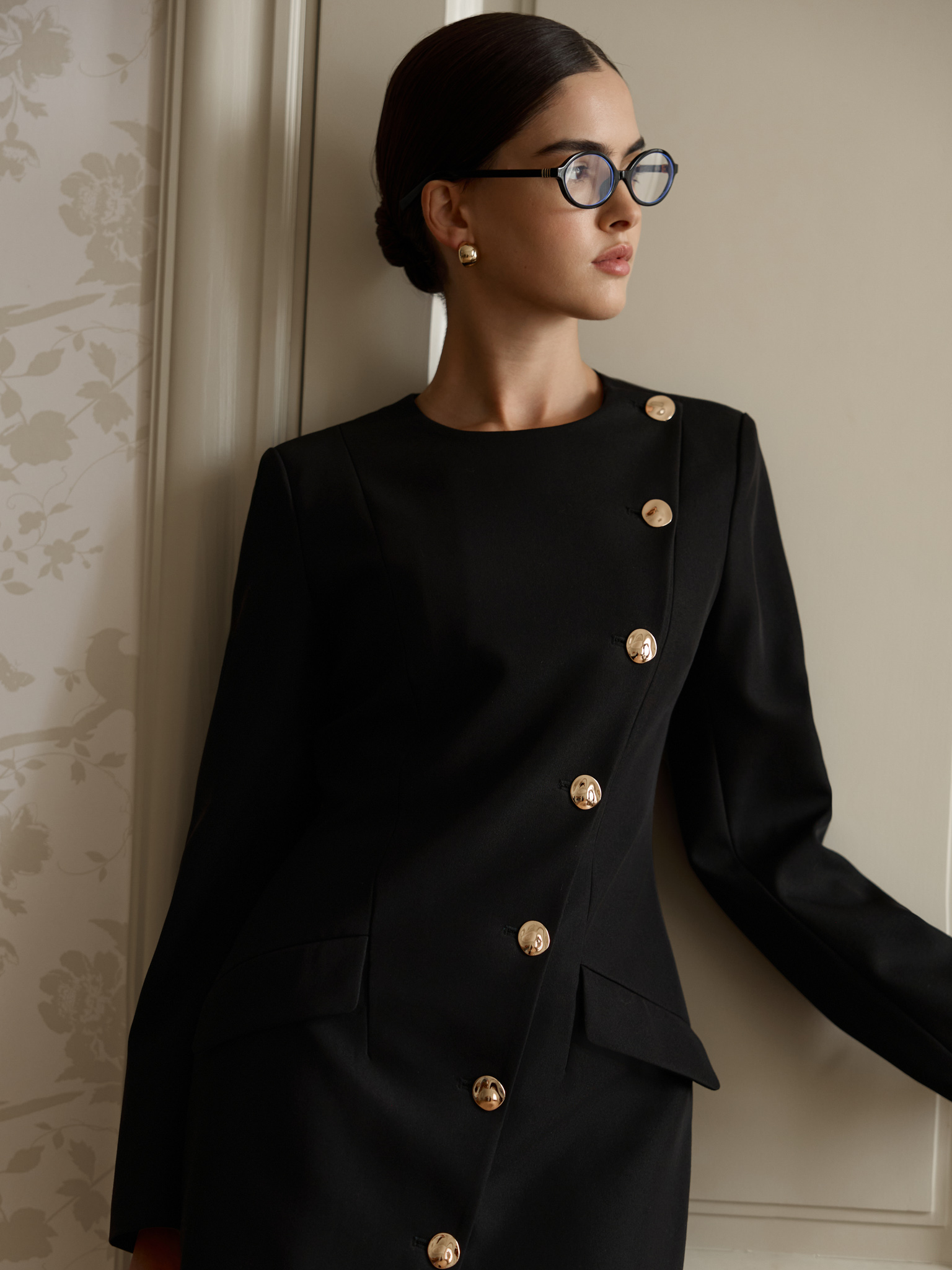 Mini dress with diagonal button fastening