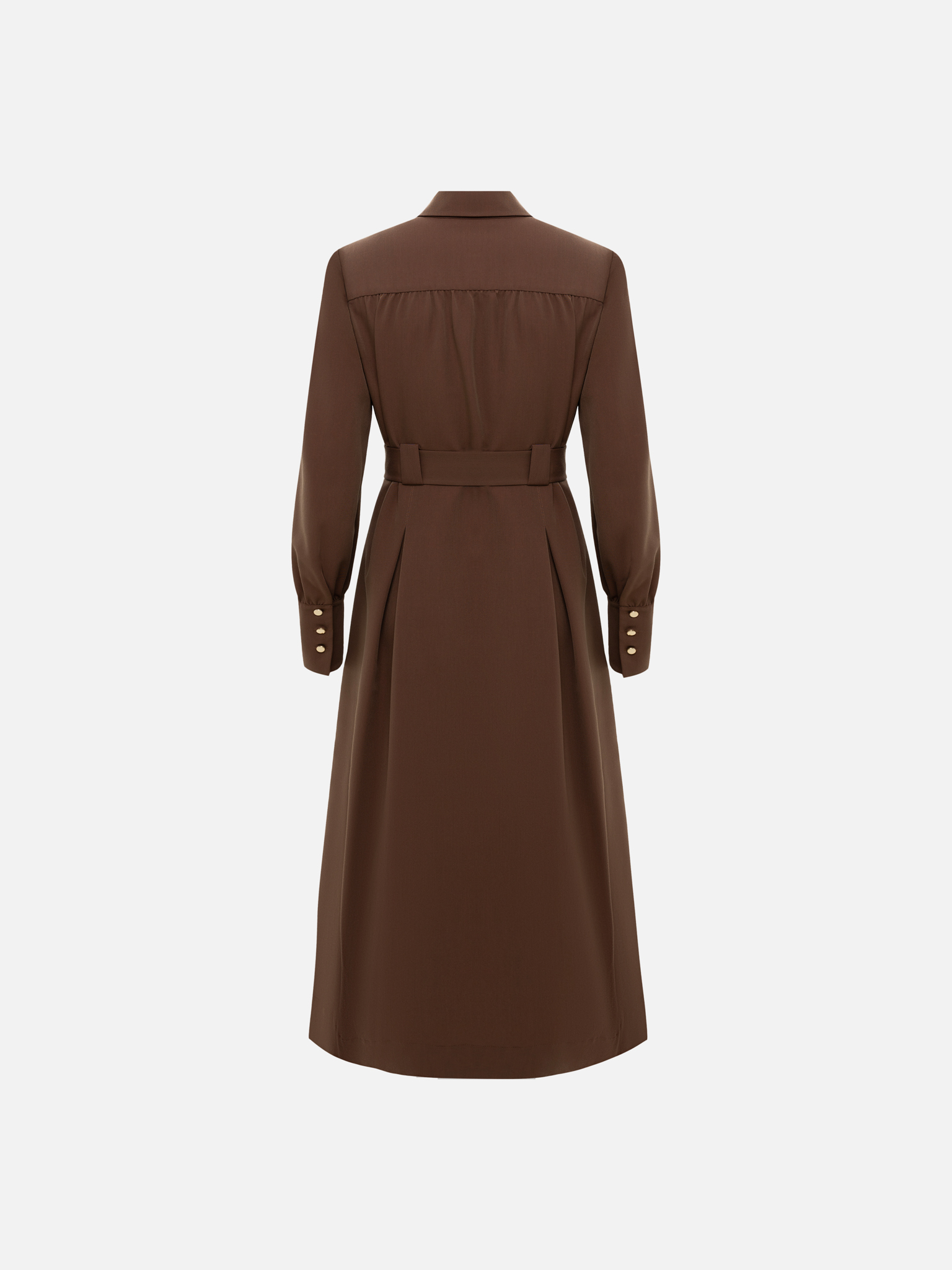 Midi dress with waist pleats and wide belt