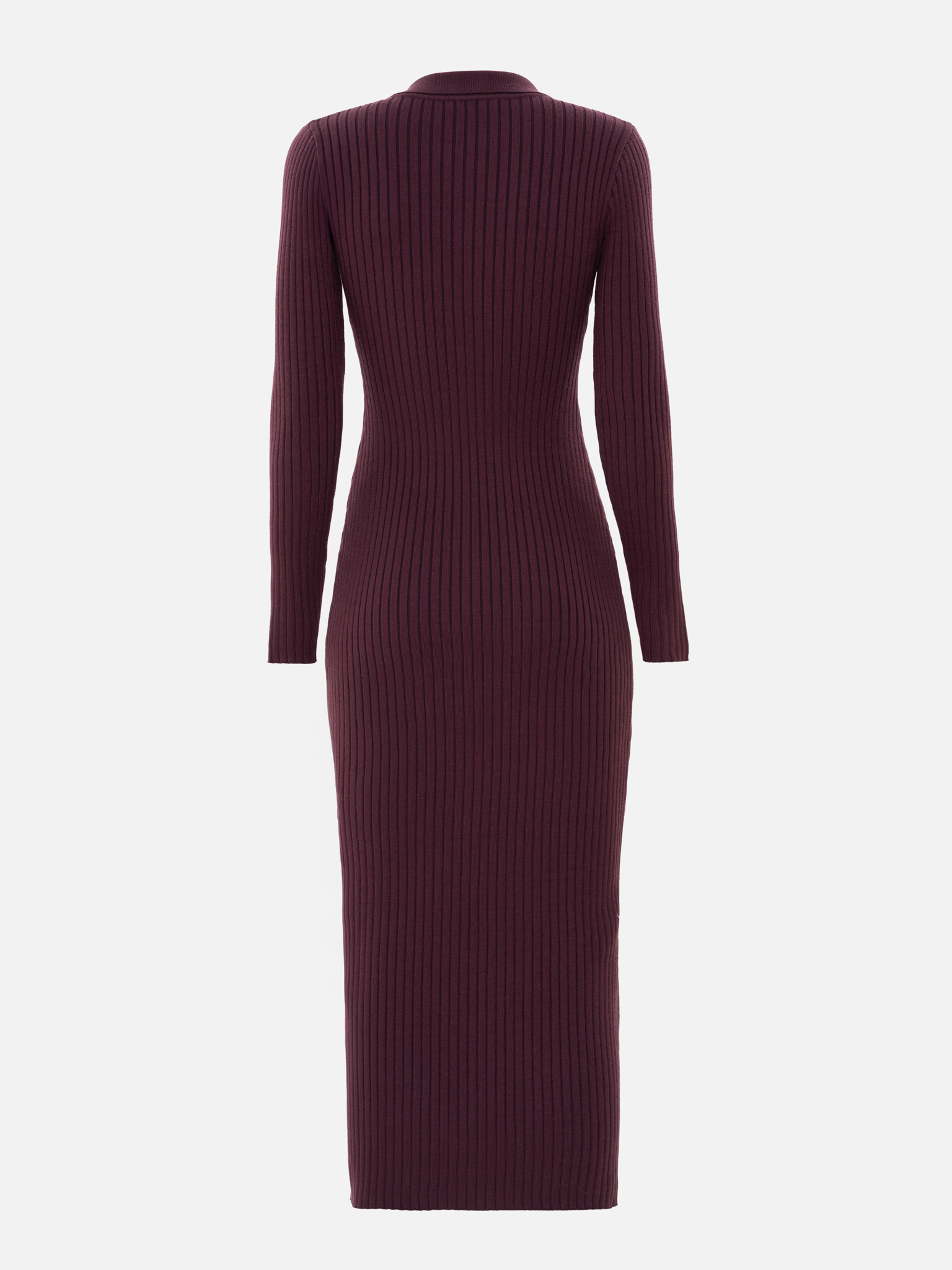 Ribbed knitted maxi dress with triangular collar