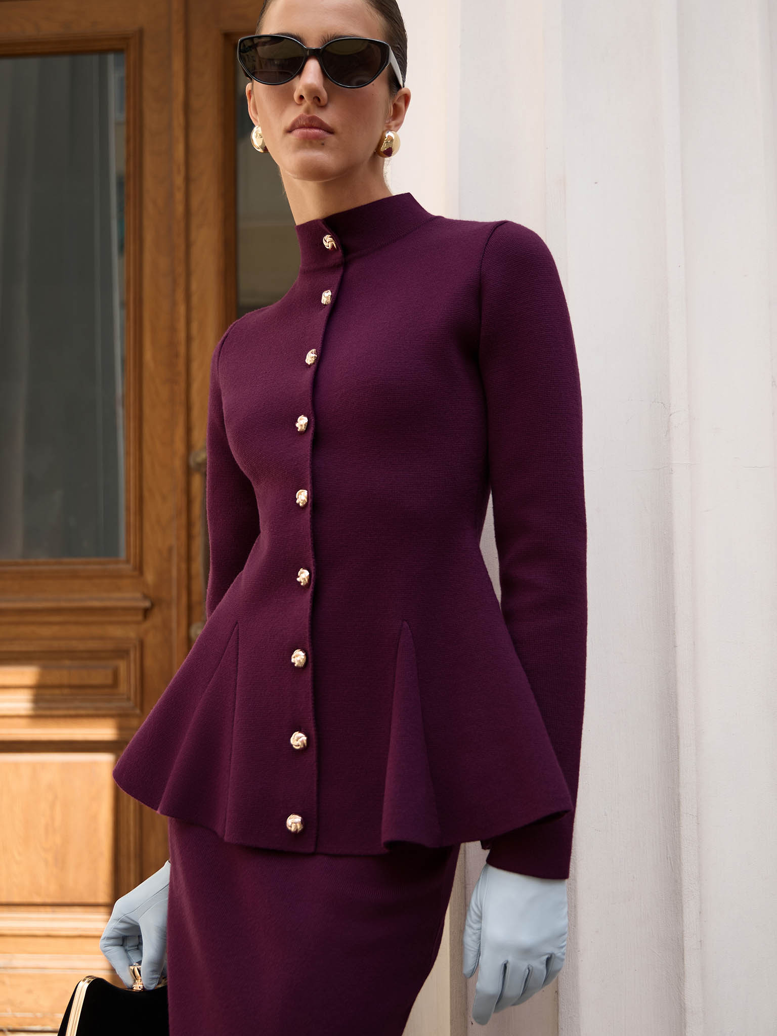 Jersey jacket with stand-up collar and golden buttons