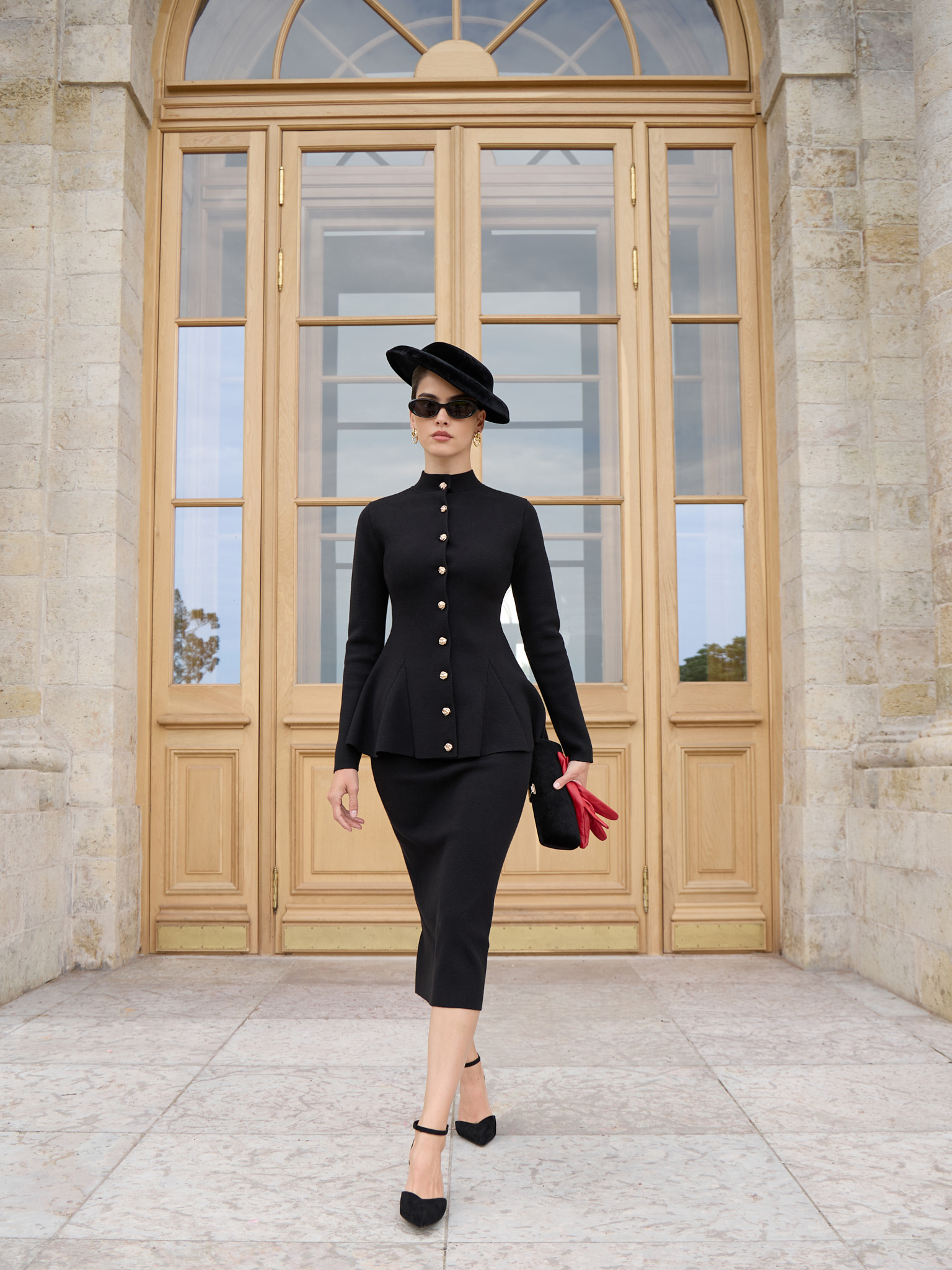 Midi jersey pencil skirt