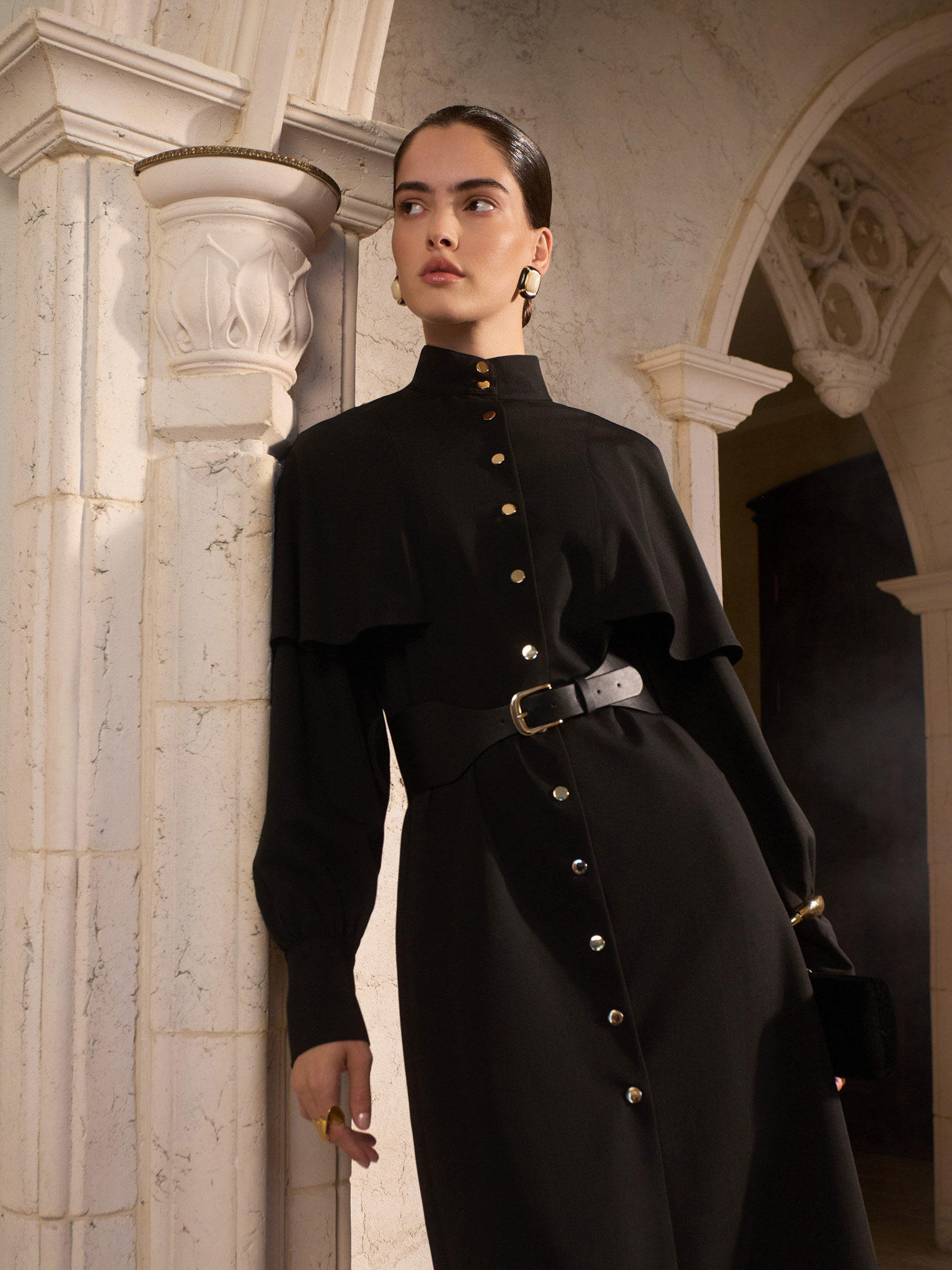 Midi dress with metallic fittings and wide eco leather belt :: LICHI - Online fashion store Midi dress with metallic fittings and wide eco leather belt :: LICHI - Online fashion store