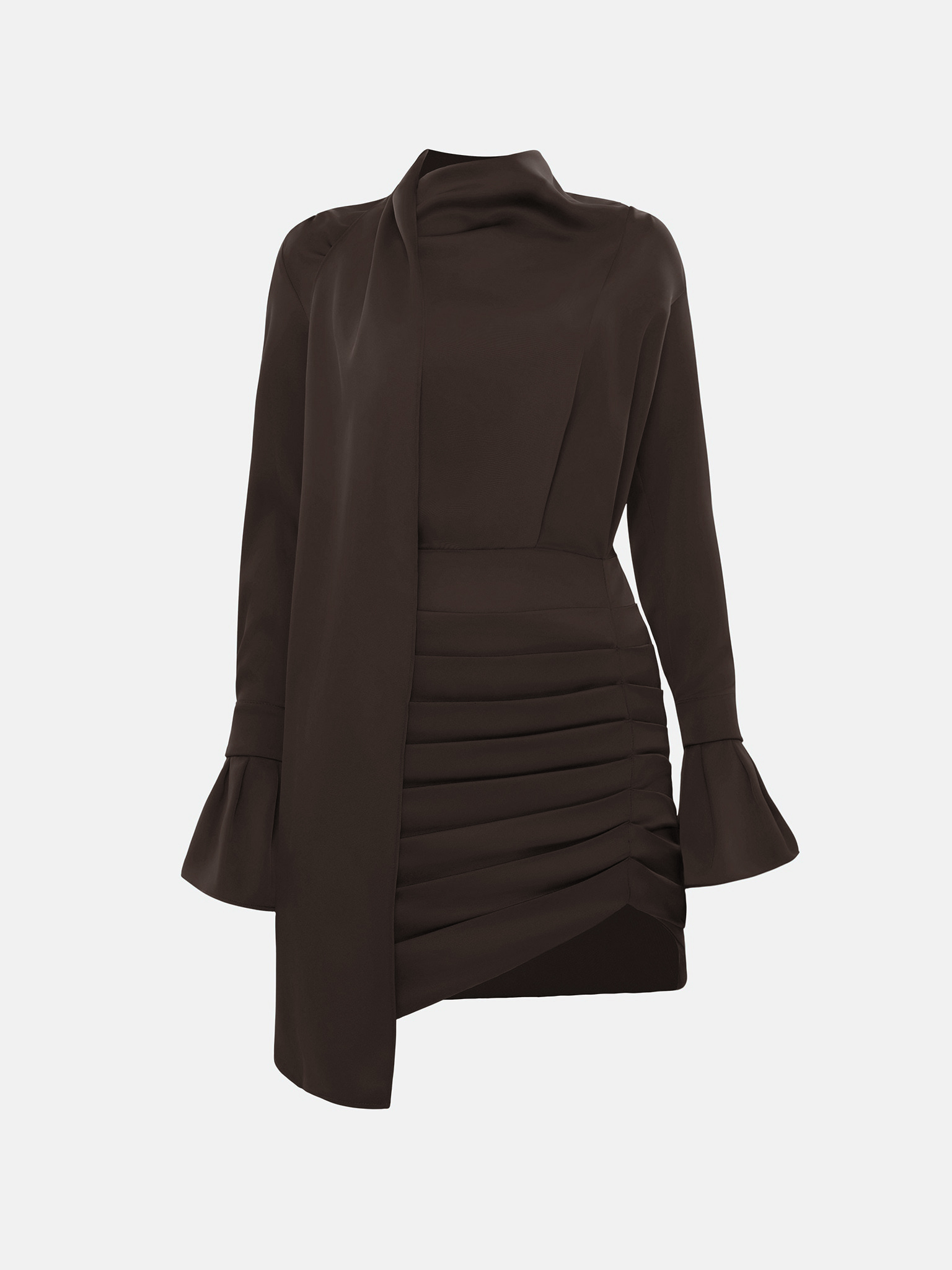 Flowing mini dress with a decorative scarf