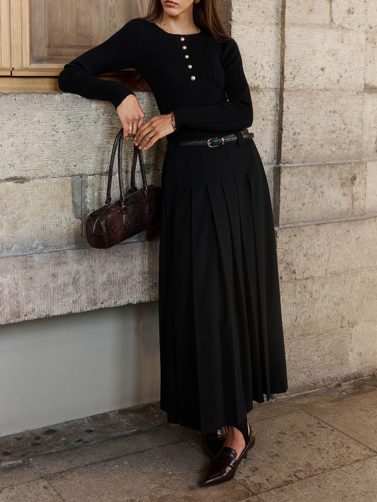 Pleated midi skirt