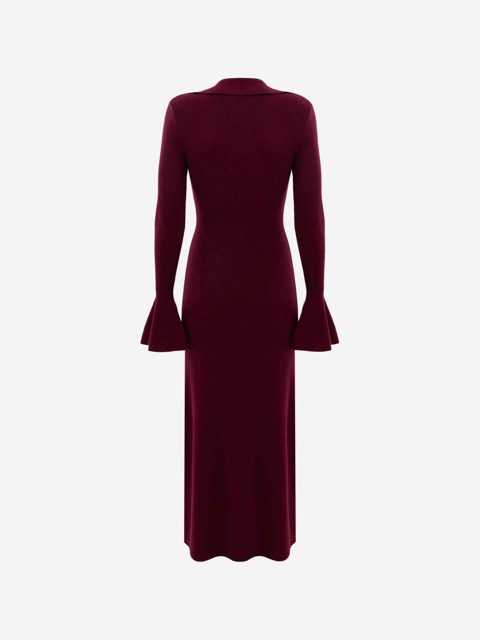 Rib-knit maxi dress with voluminous cuffs and button fastening