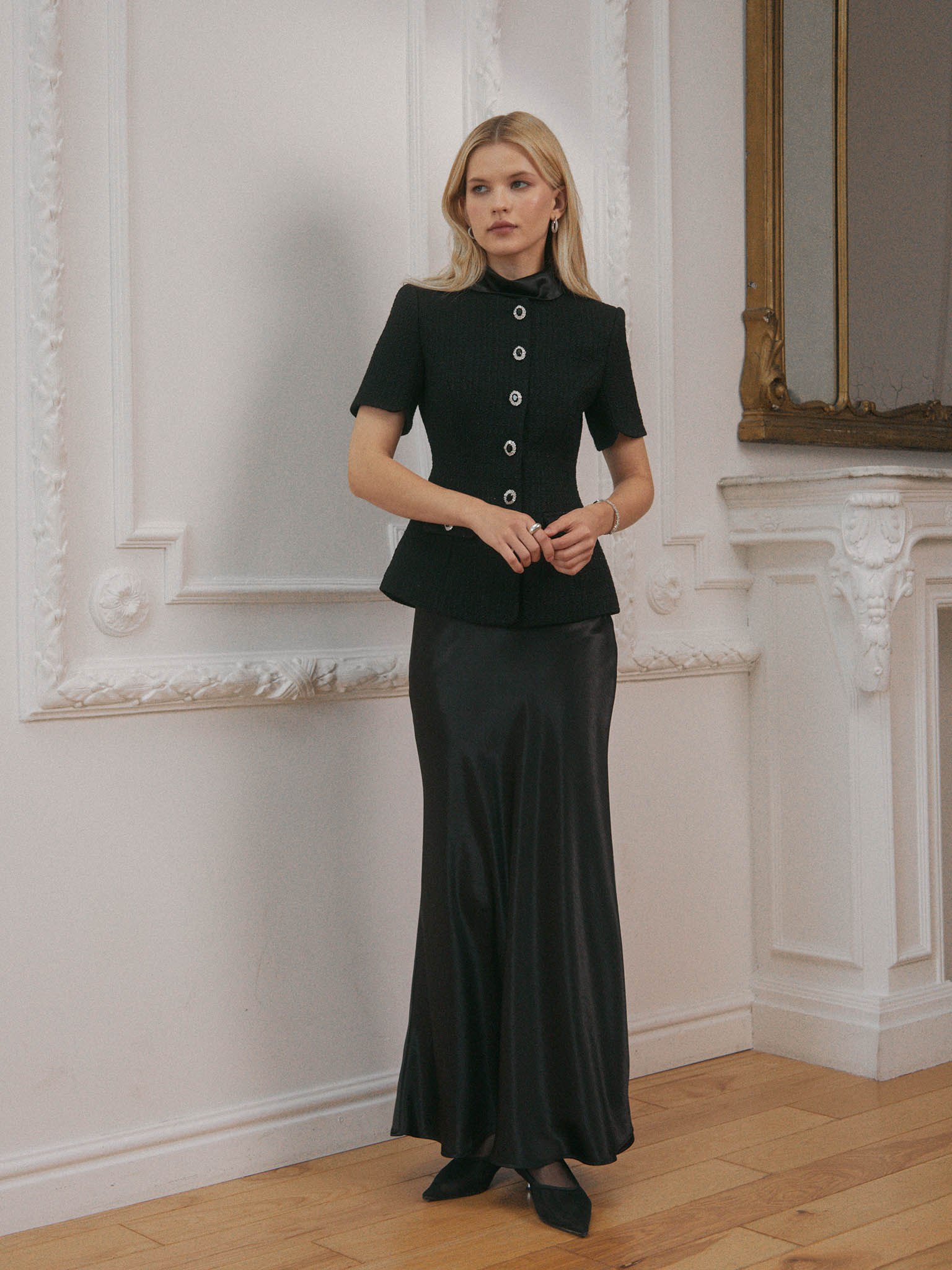Floor length satin maxi skirt