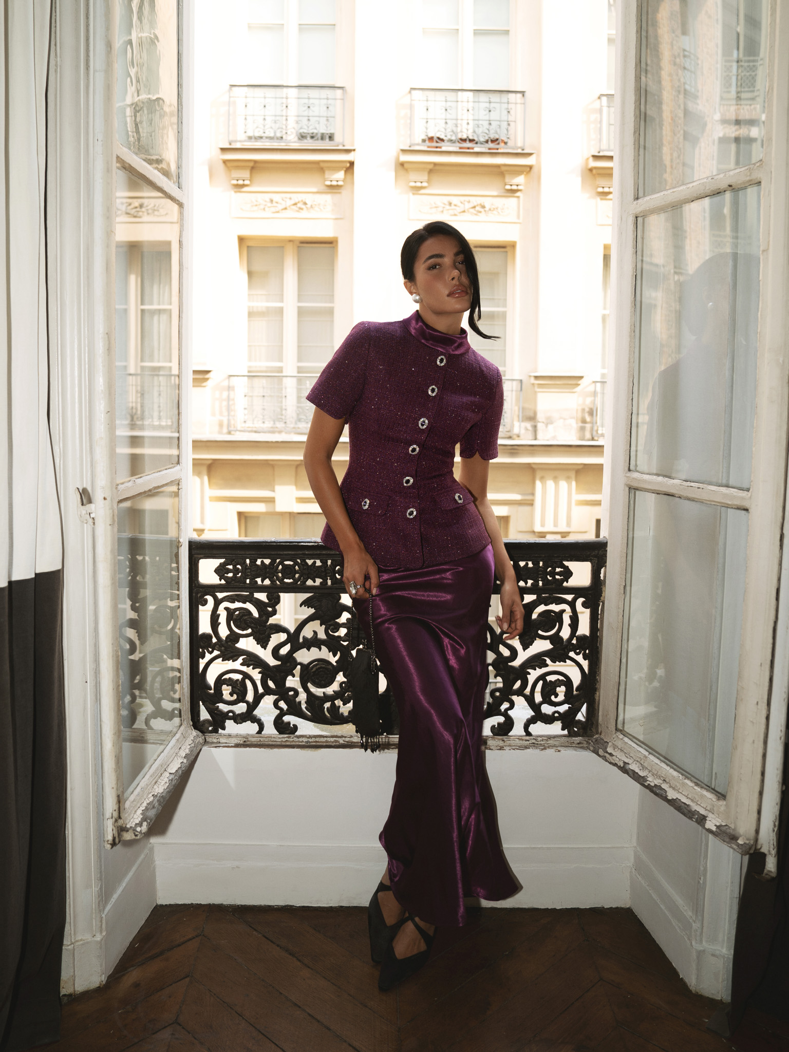 Floor length satin maxi skirt
