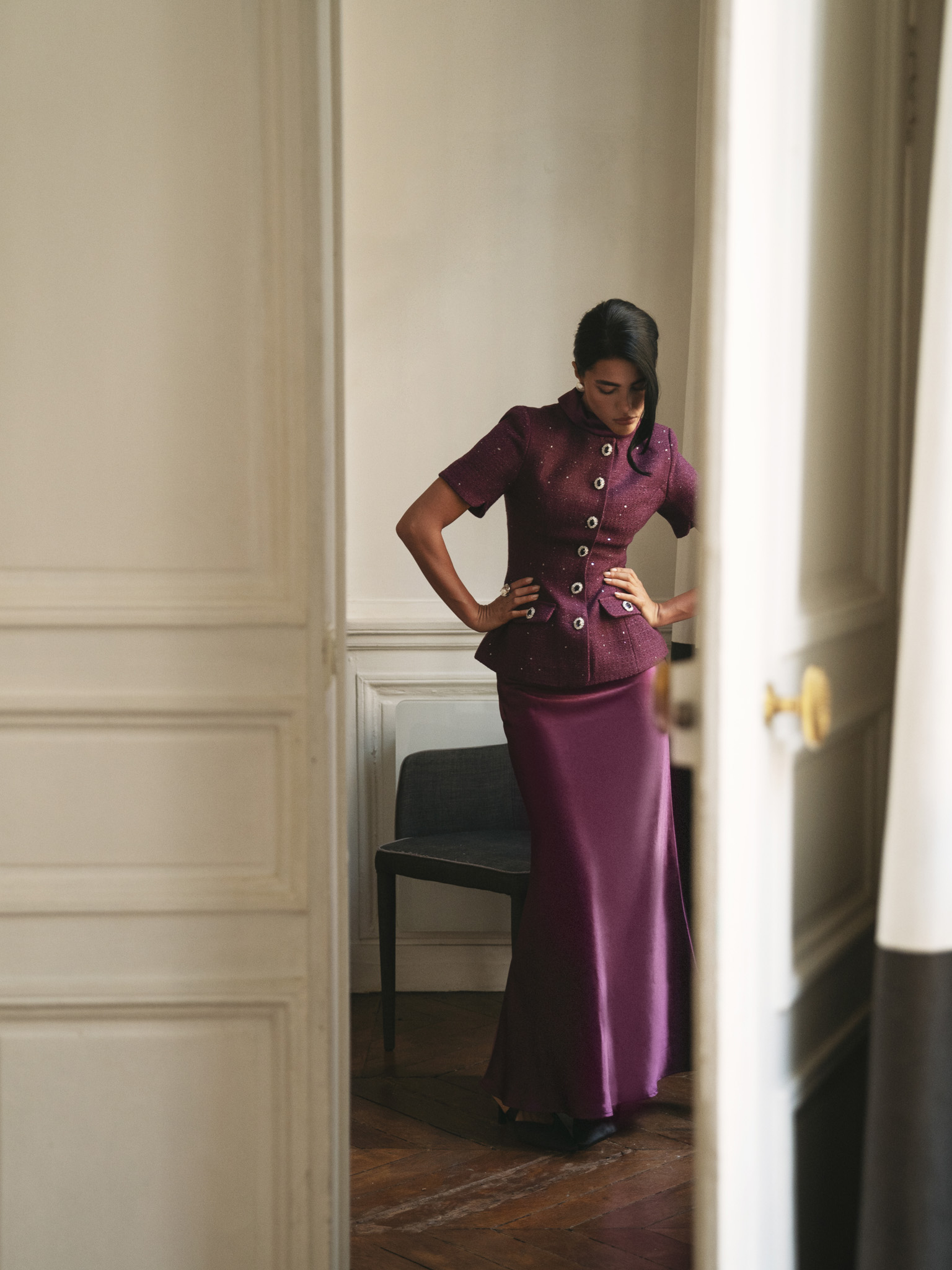 Floor length satin maxi skirt