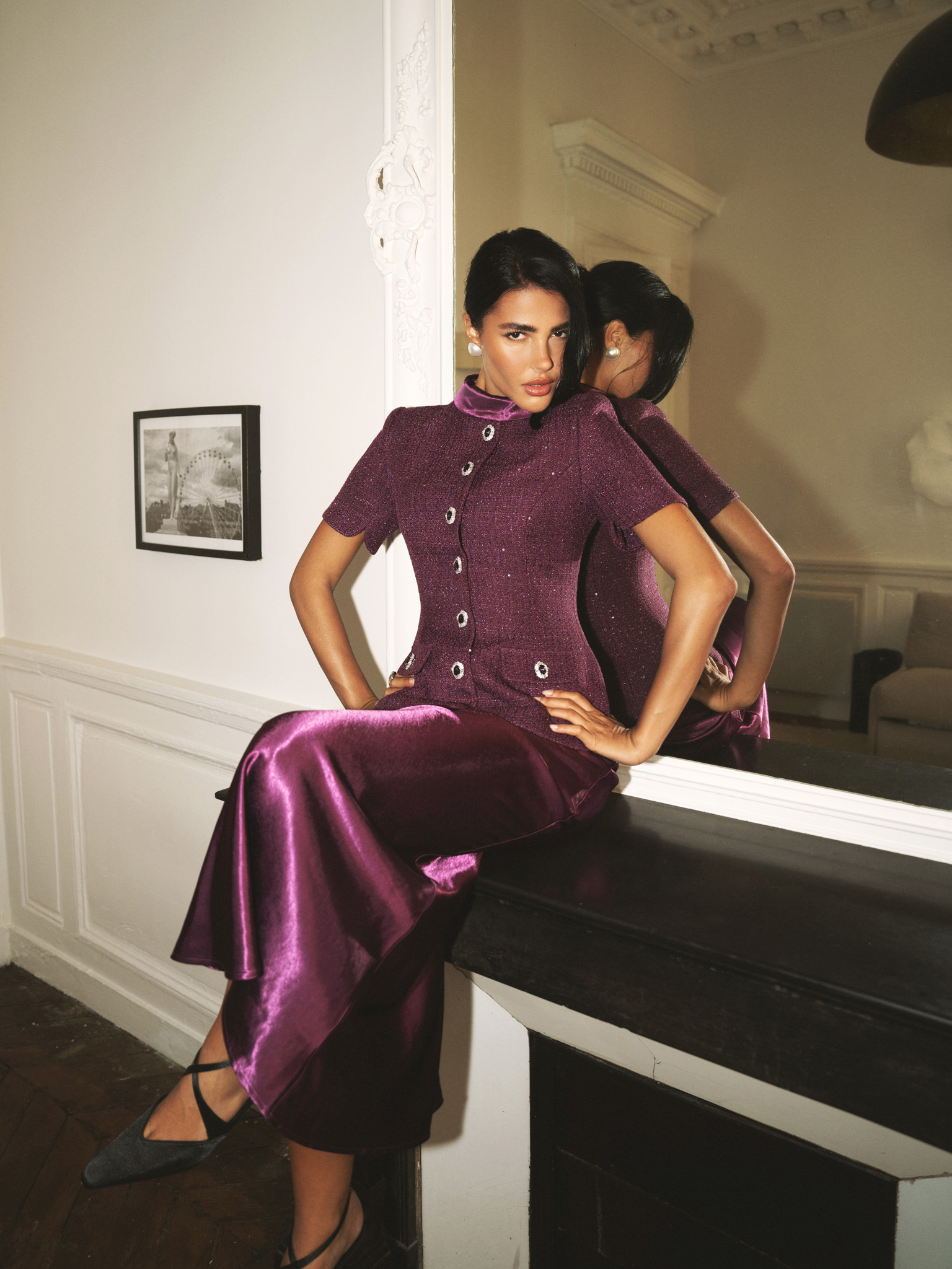 Floor length satin maxi skirt