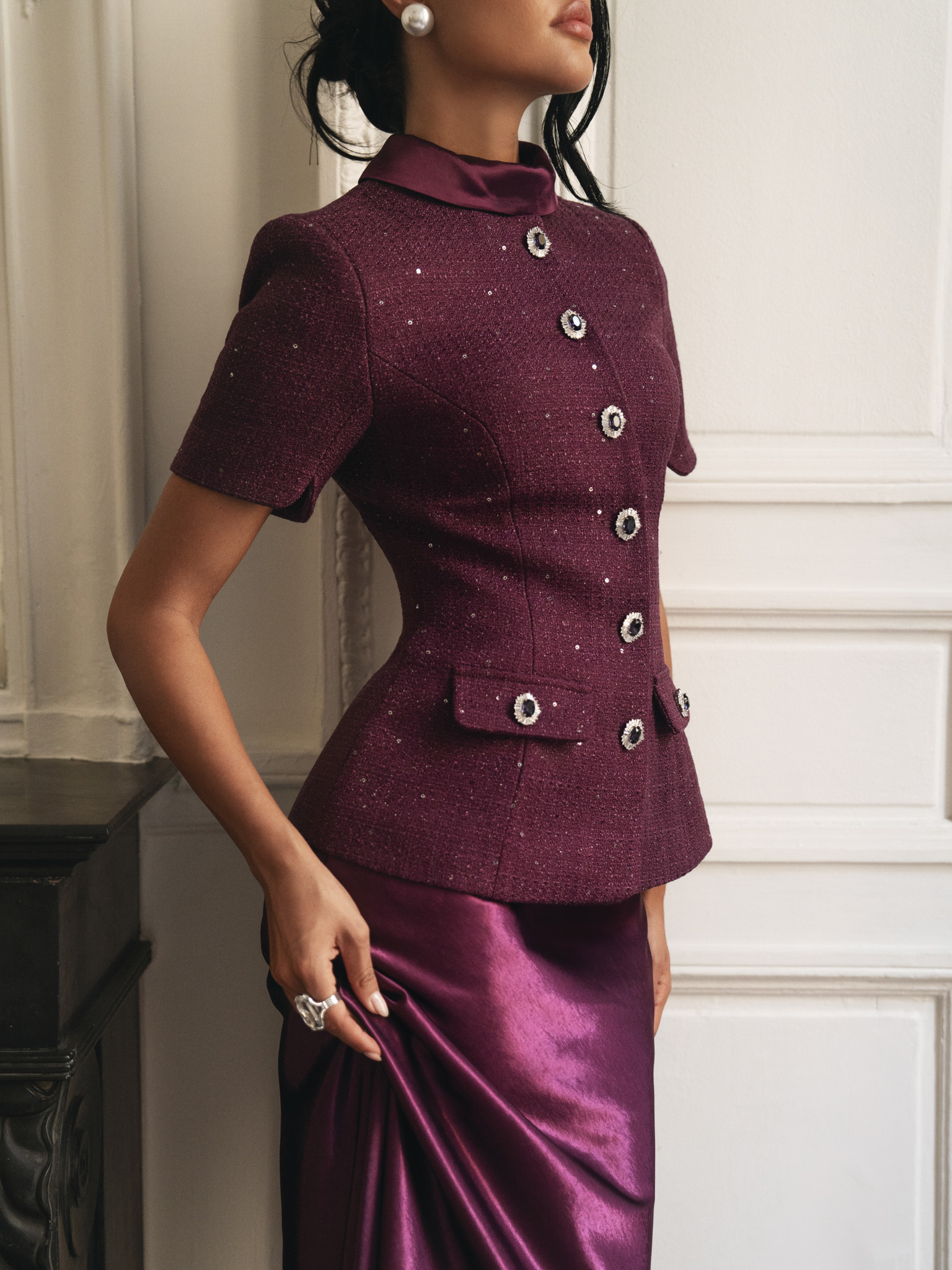 Fitted sequin tweed jacket