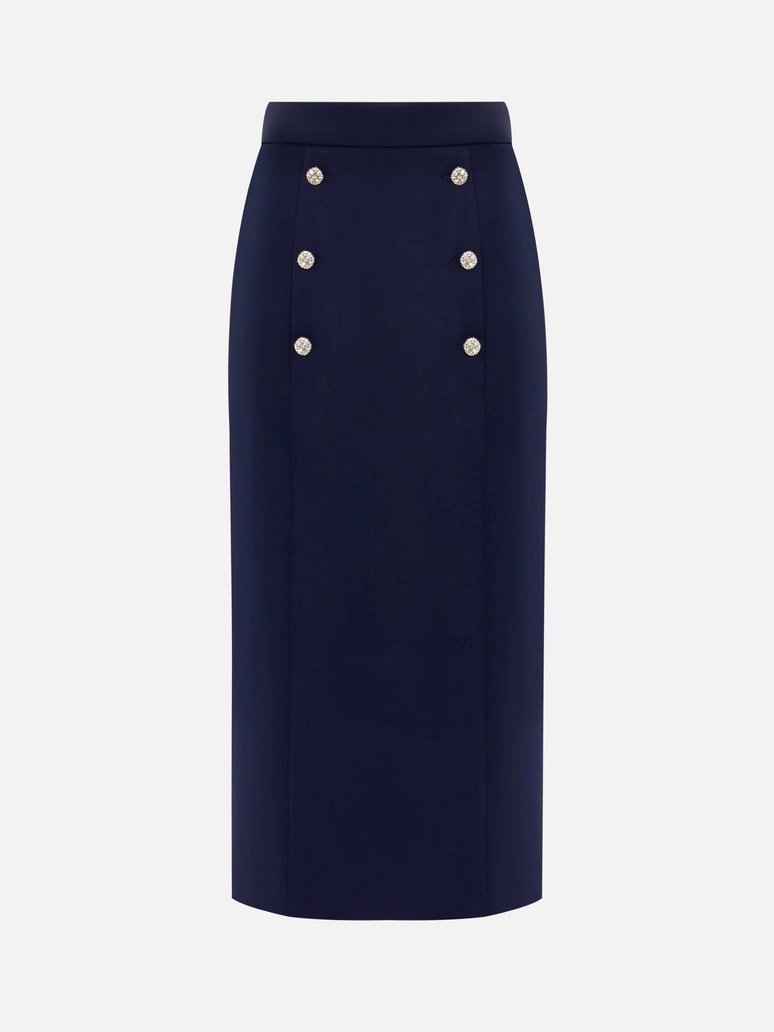 Straight midi skirt with rhinestone buttons