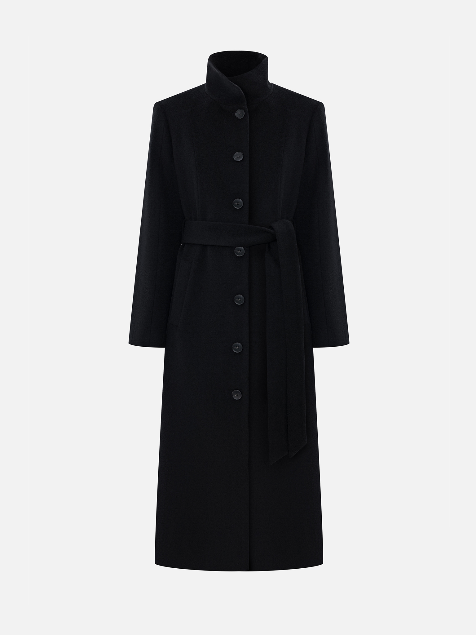 Woollen maxi coat with emphasised shoulders