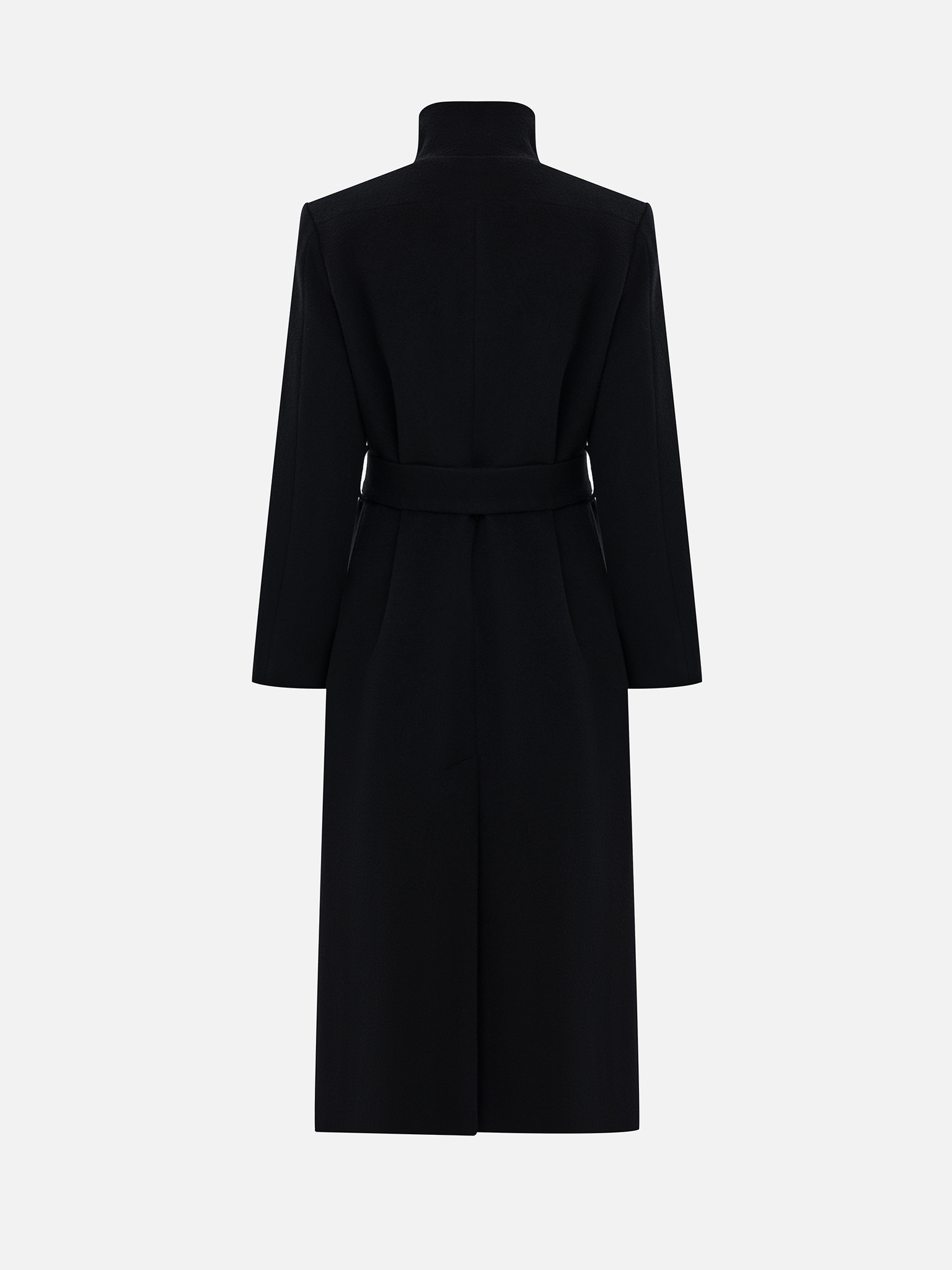 Woollen maxi coat with emphasised shoulders