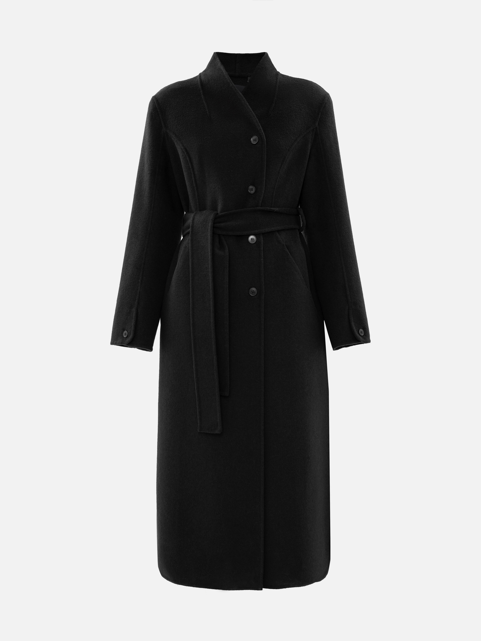 Straight woollen maxi coat with side slits