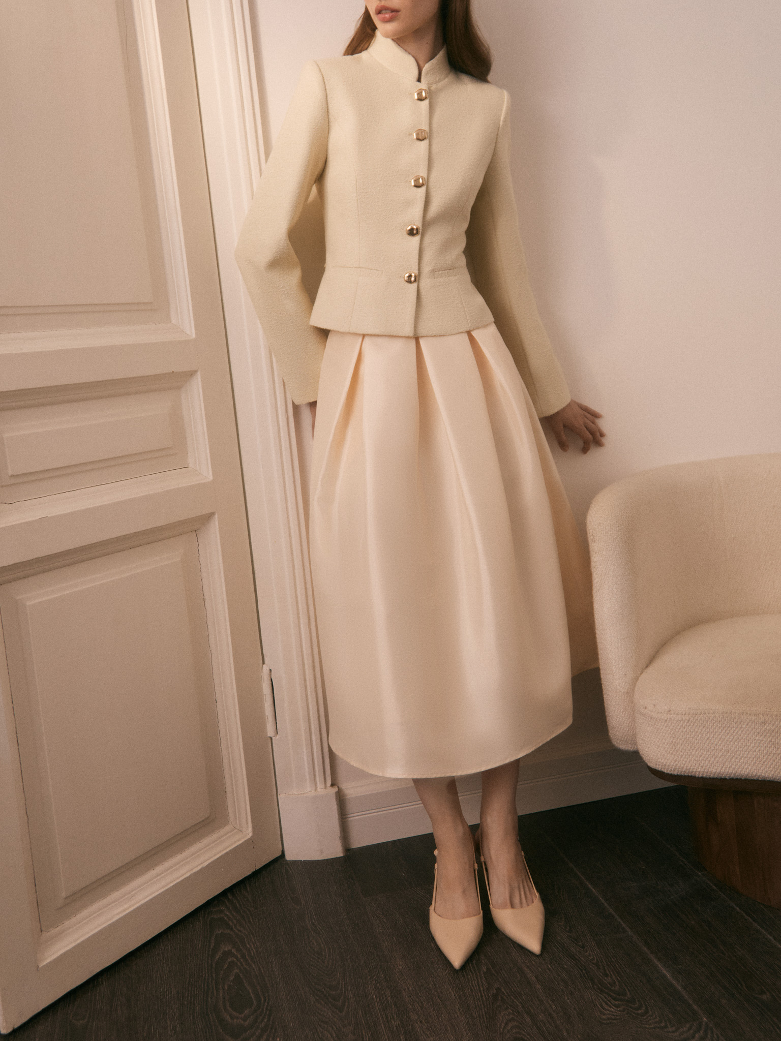 Flared maxi skirt with large pleats