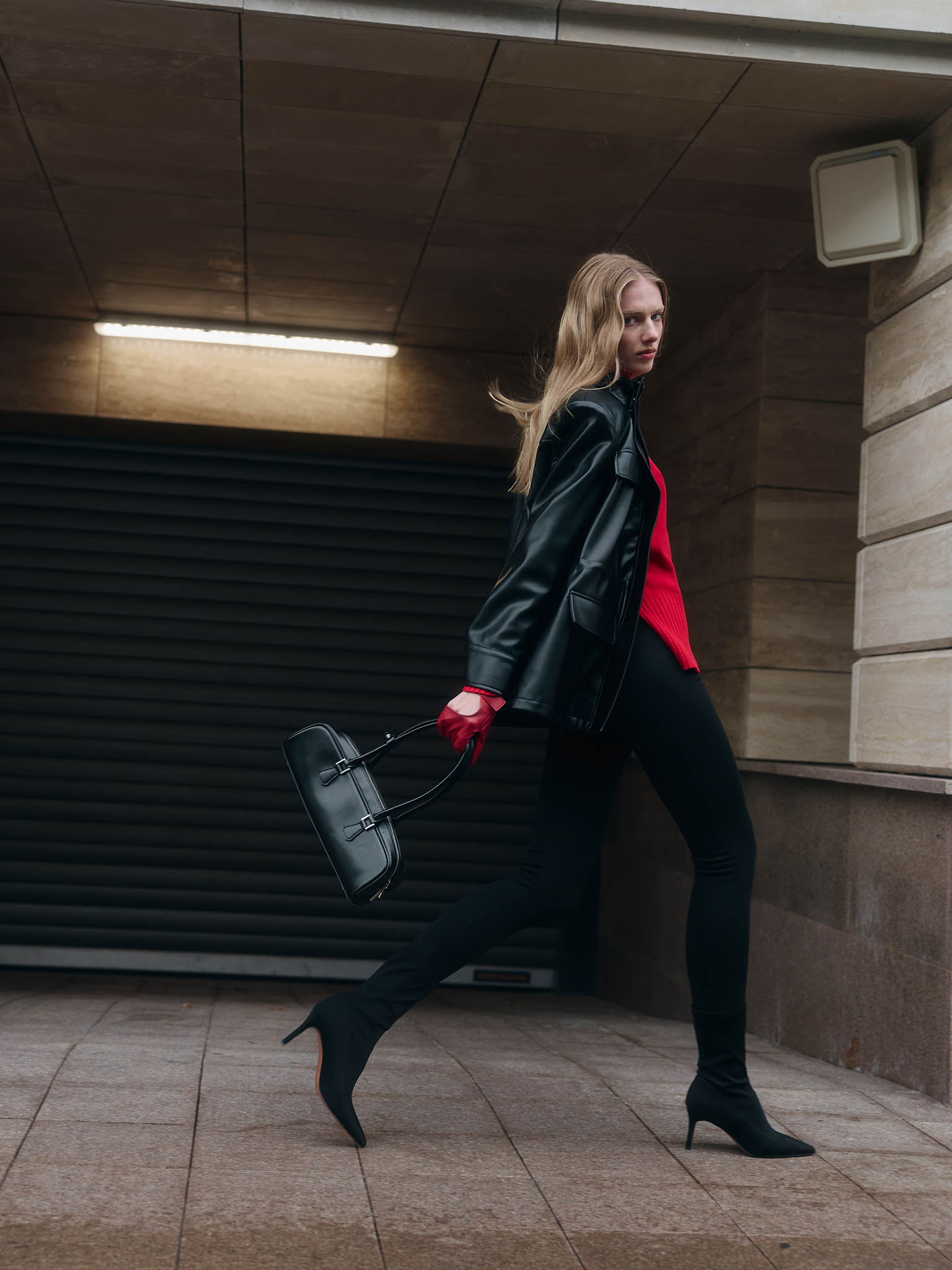Eco-leather jacket with waist pleats :: LICHI - Online fashion store