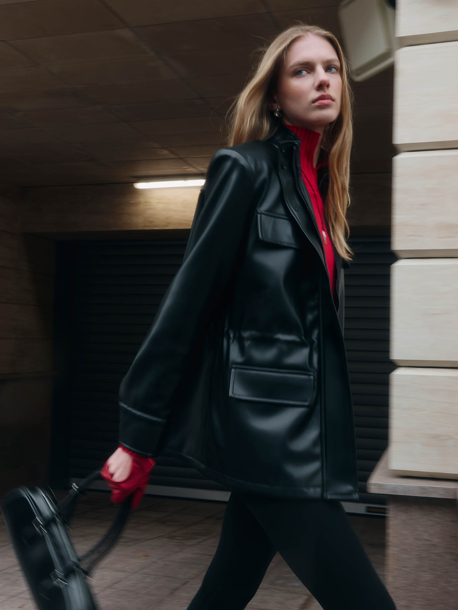 Eco-leather jacket with waist pleats :: LICHI - Online fashion store