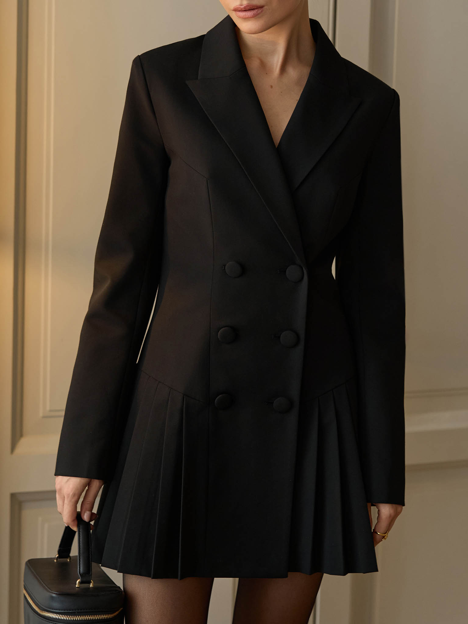 Mini blazer dress with pleated skirt