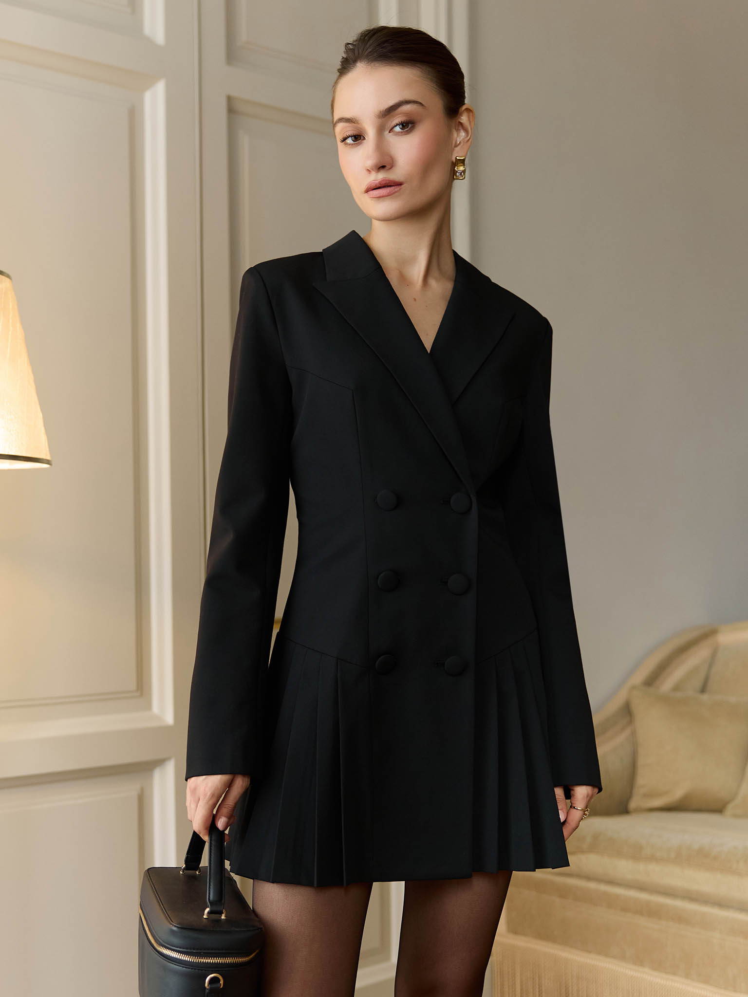 Mini blazer dress with pleated skirt