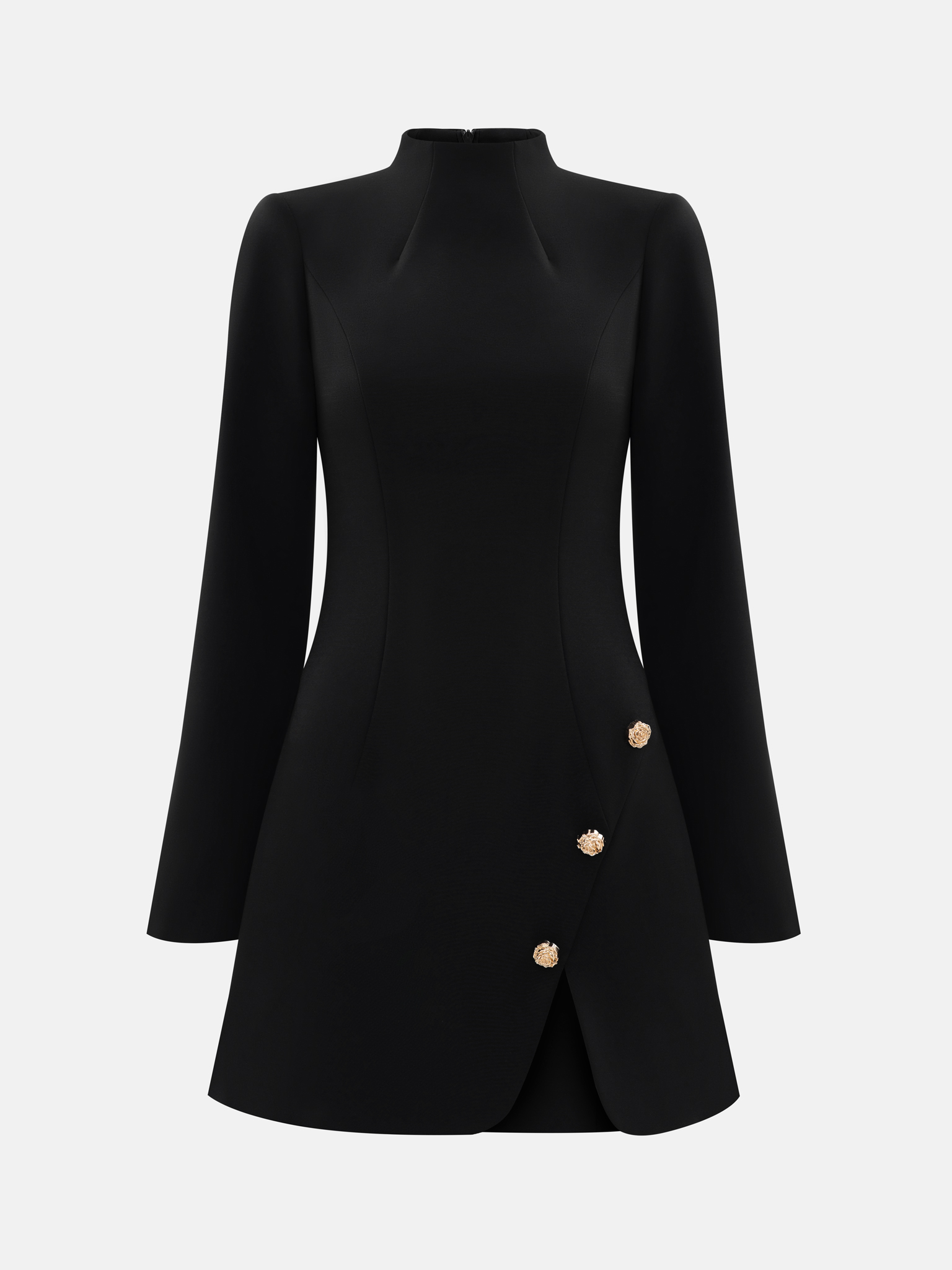 Mini dress with a slit on the skirt and accent buttons