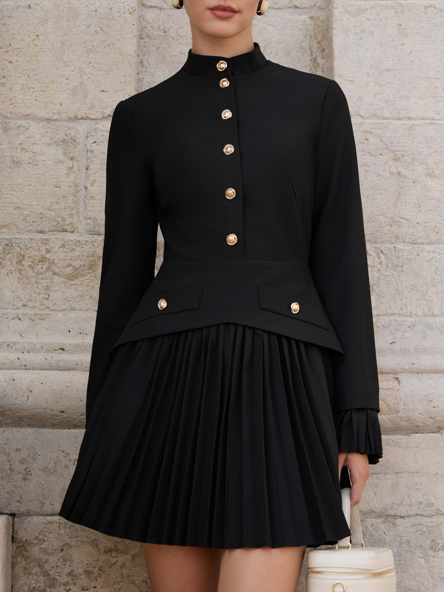 Mini blazer dress with peplum and pleated skirt