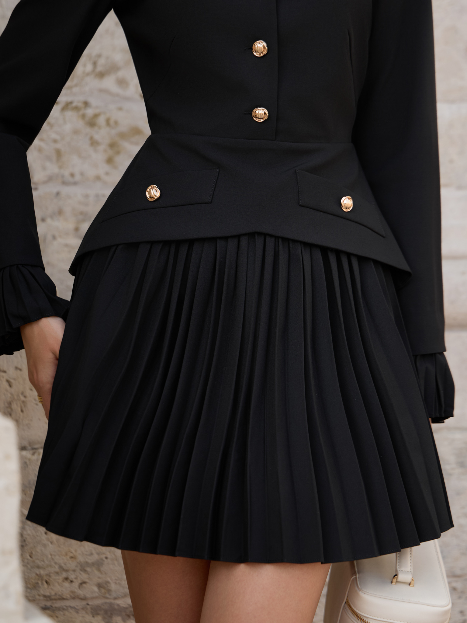 Mini blazer dress with peplum and pleated skirt