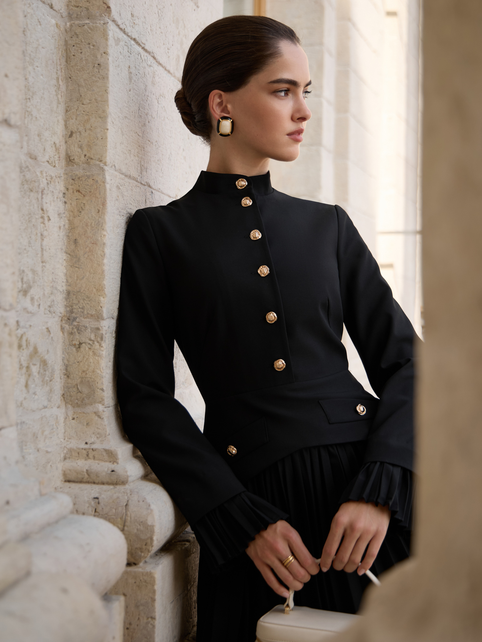 Mini blazer dress with peplum and pleated skirt