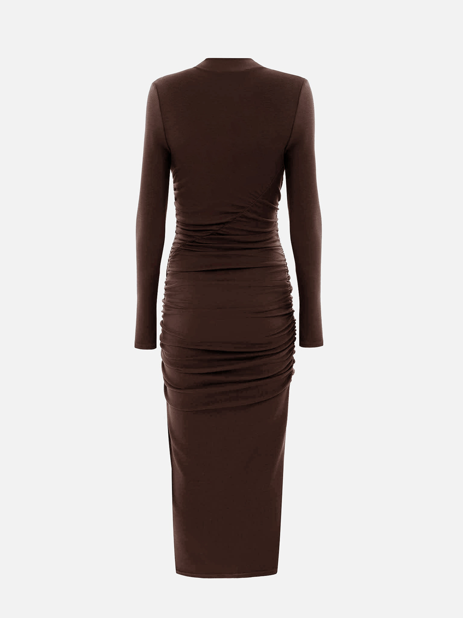 Jersey midi dress with asymmetrical gathering at the front