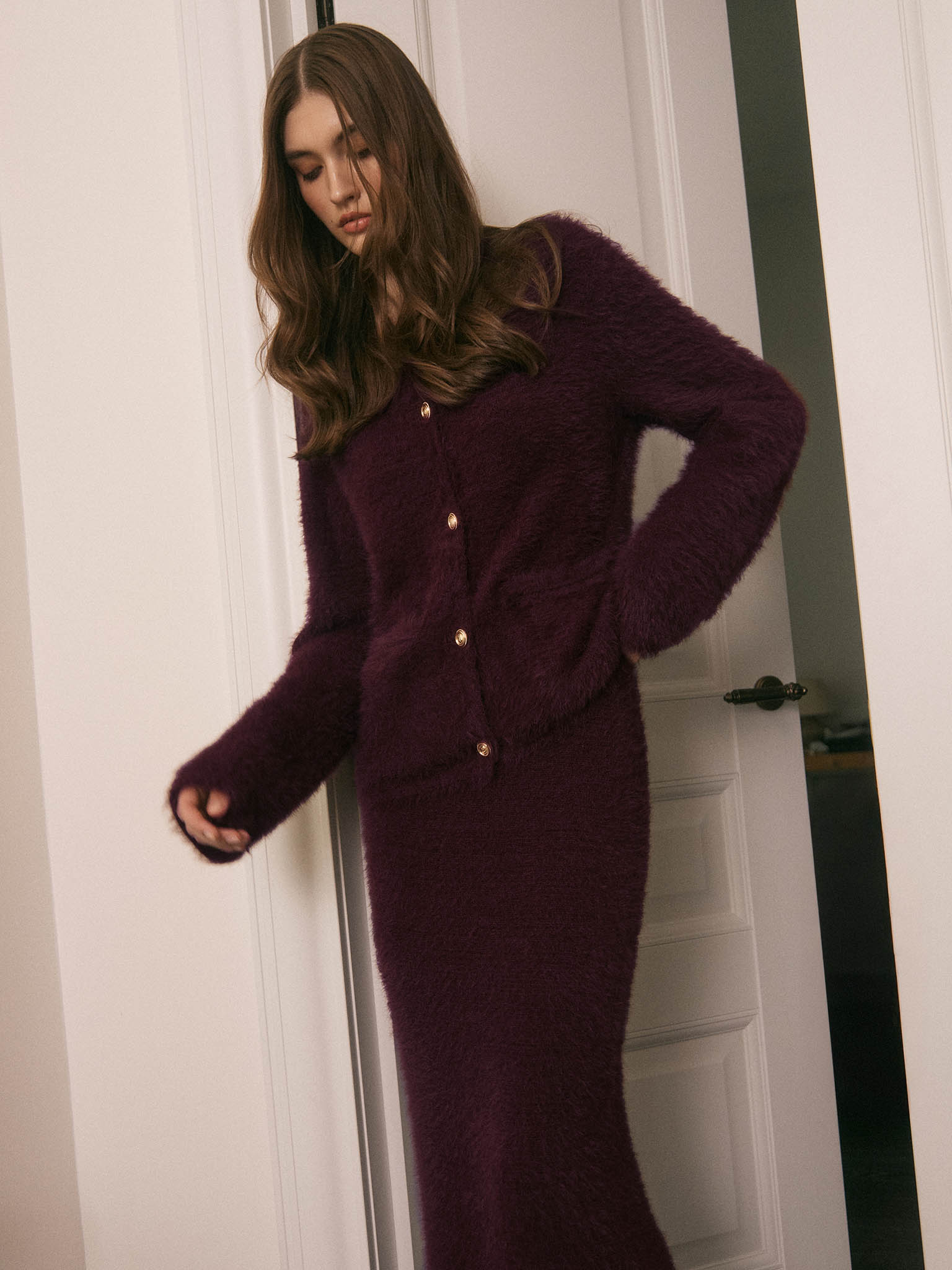 Loose fluffy knitted cardigan