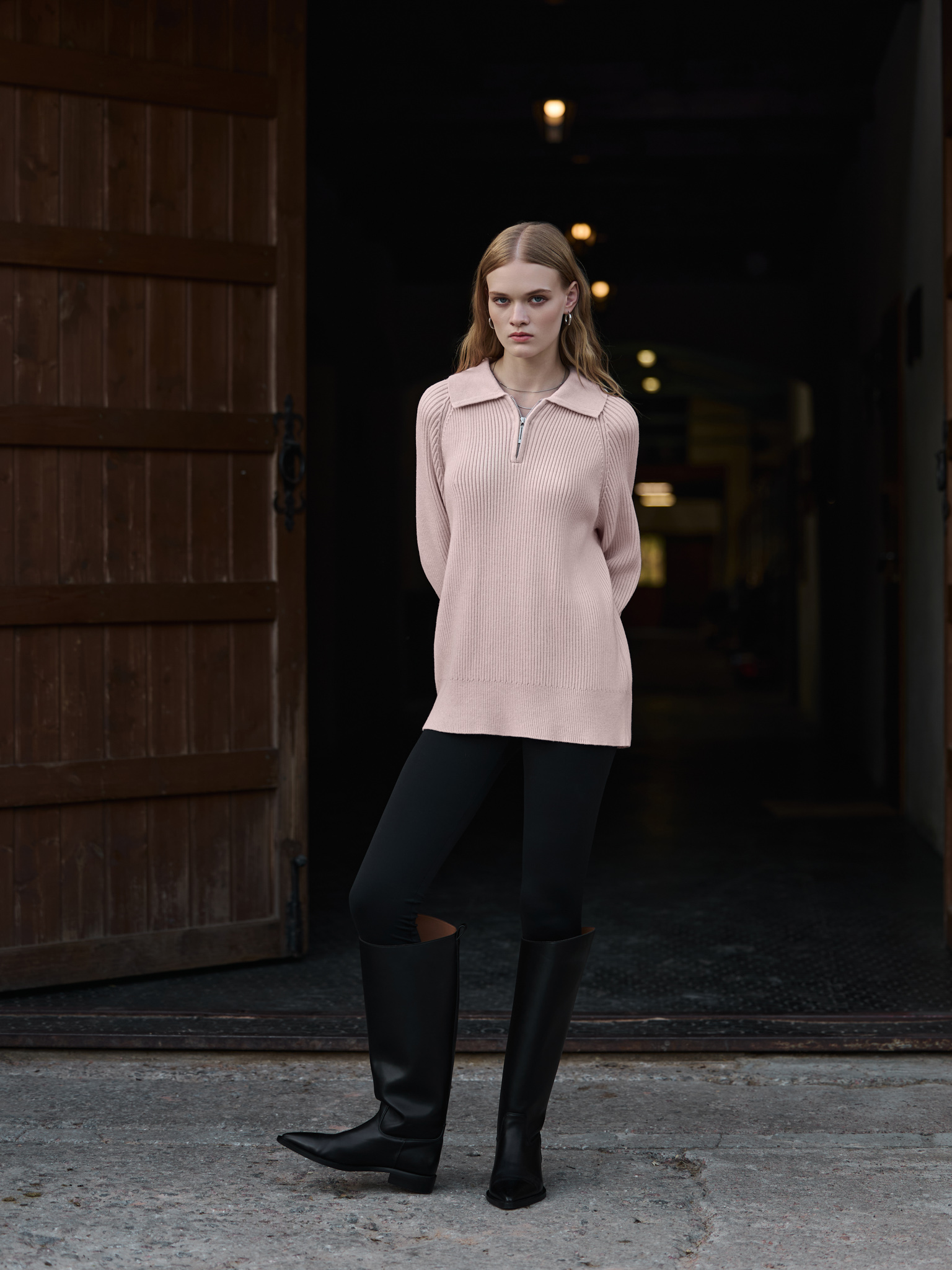 Loose jumper with zip-up polo collar