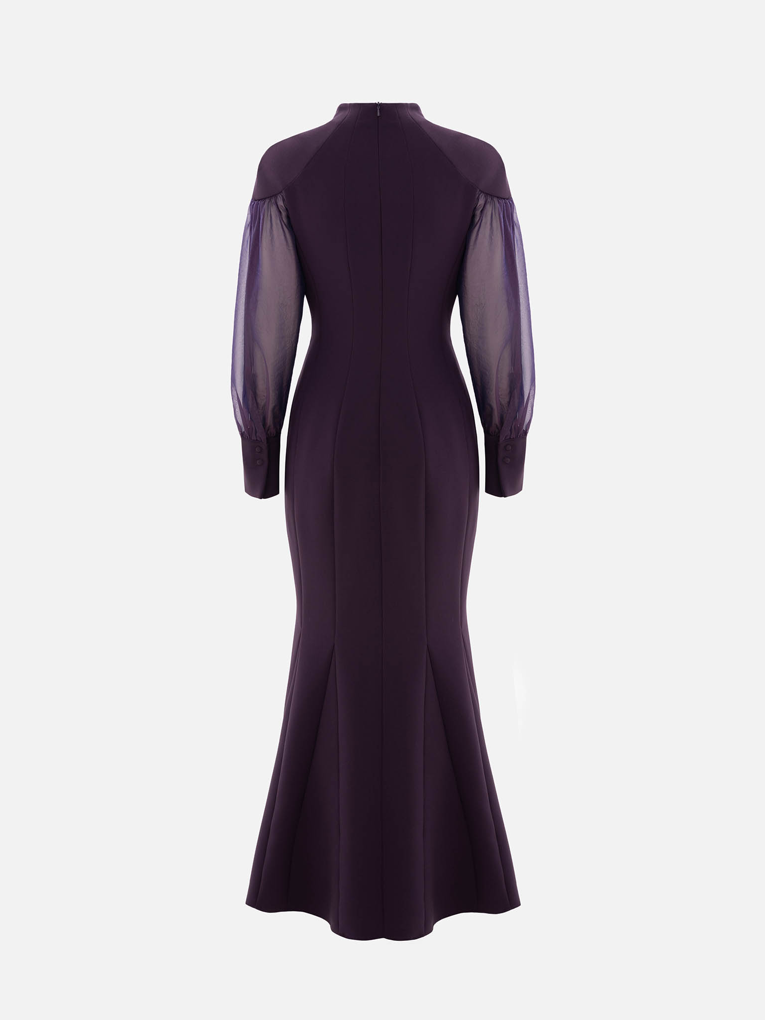 Maxi dress with semi-transparent puff sleeves