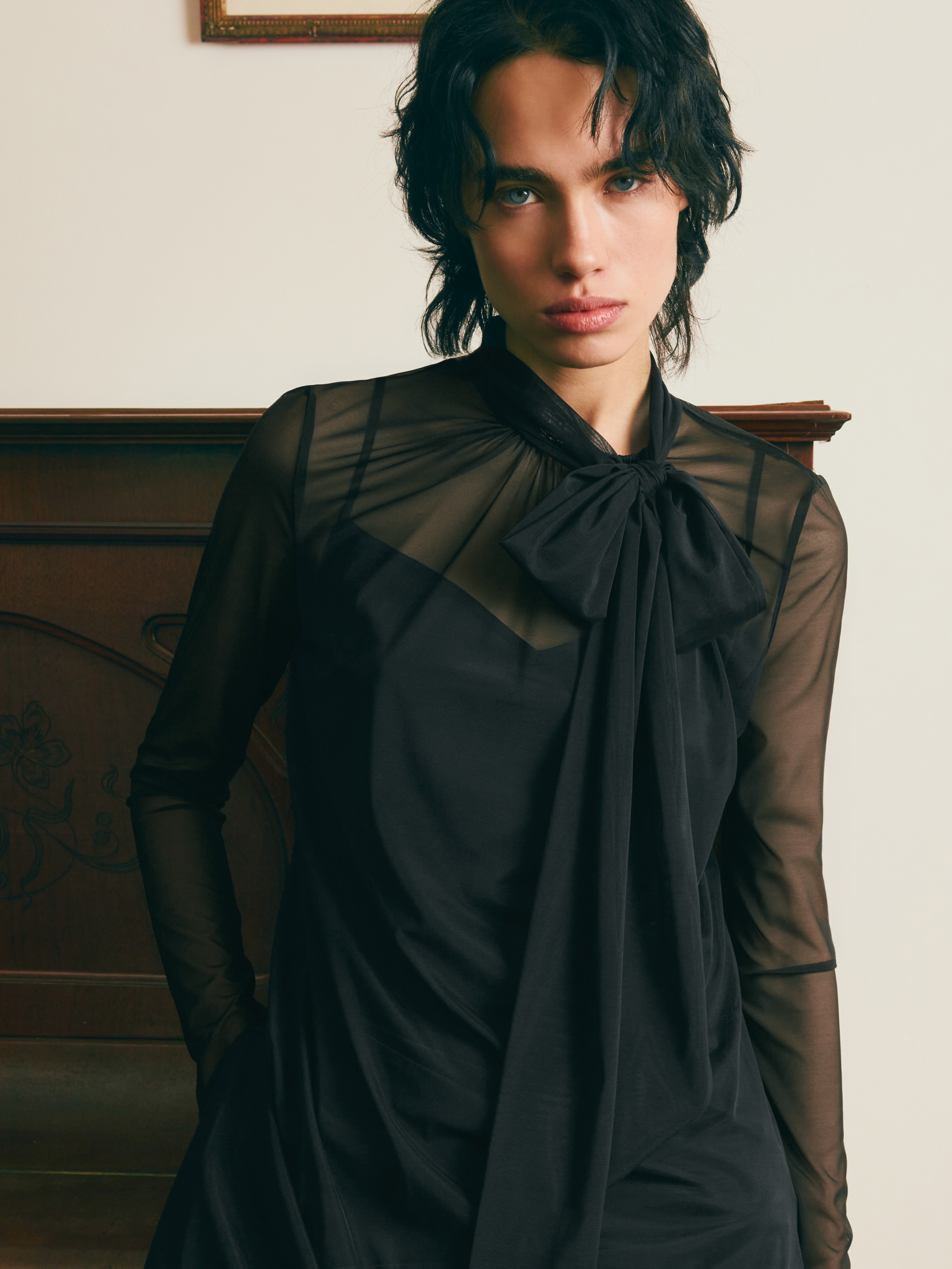 Semi-transparent midi dress with lace detailing