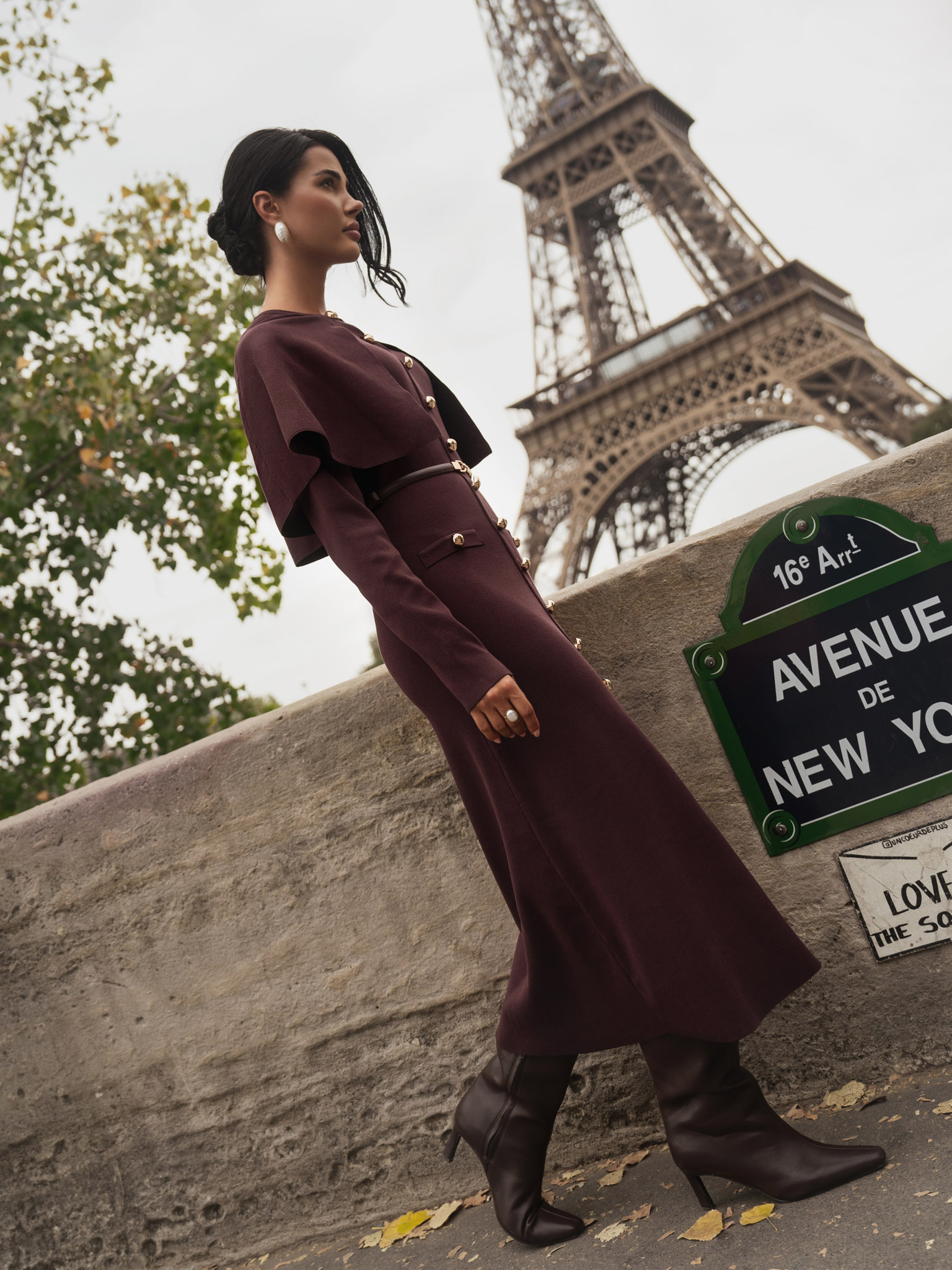 Midi dress with a cape and matching belt