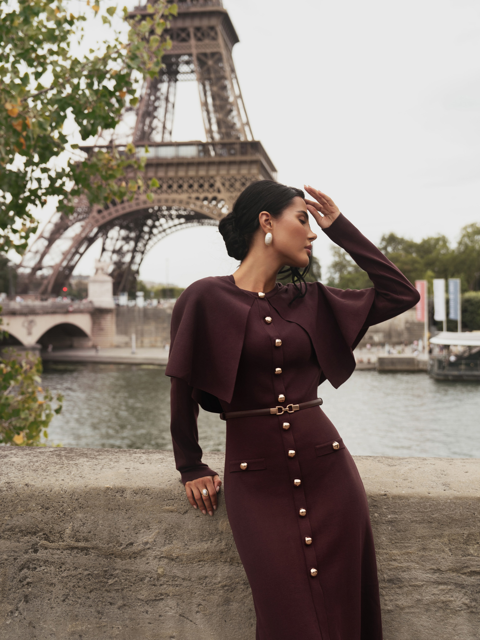 Midi dress with a cape and matching belt