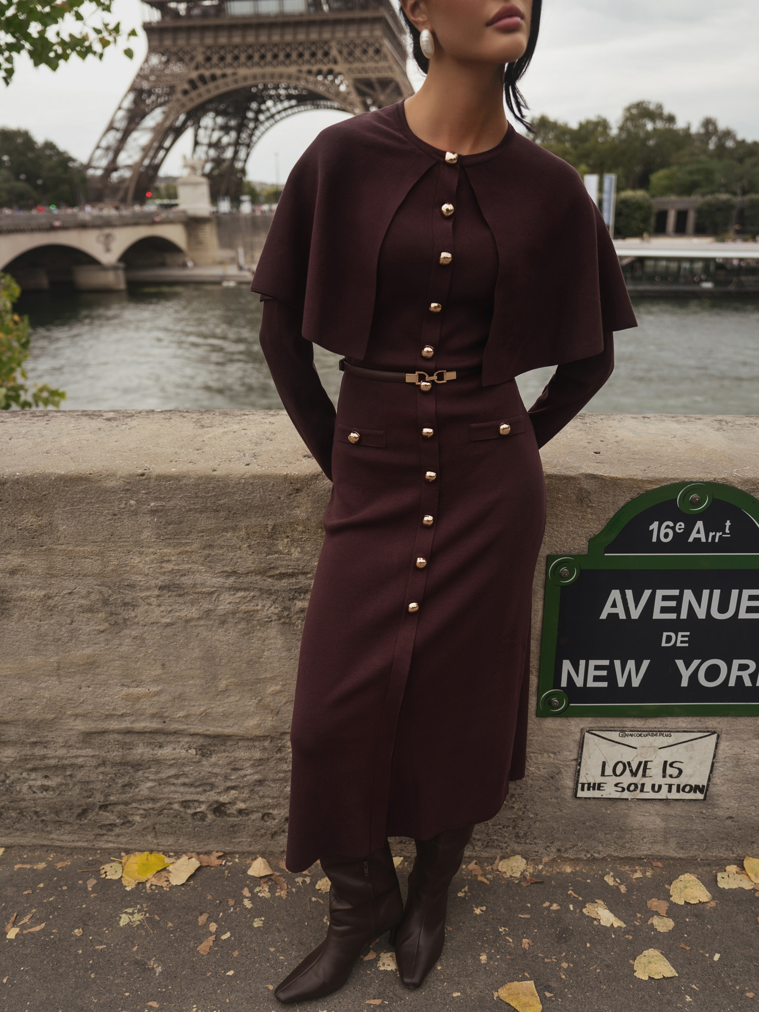 Midi dress with a cape and matching belt