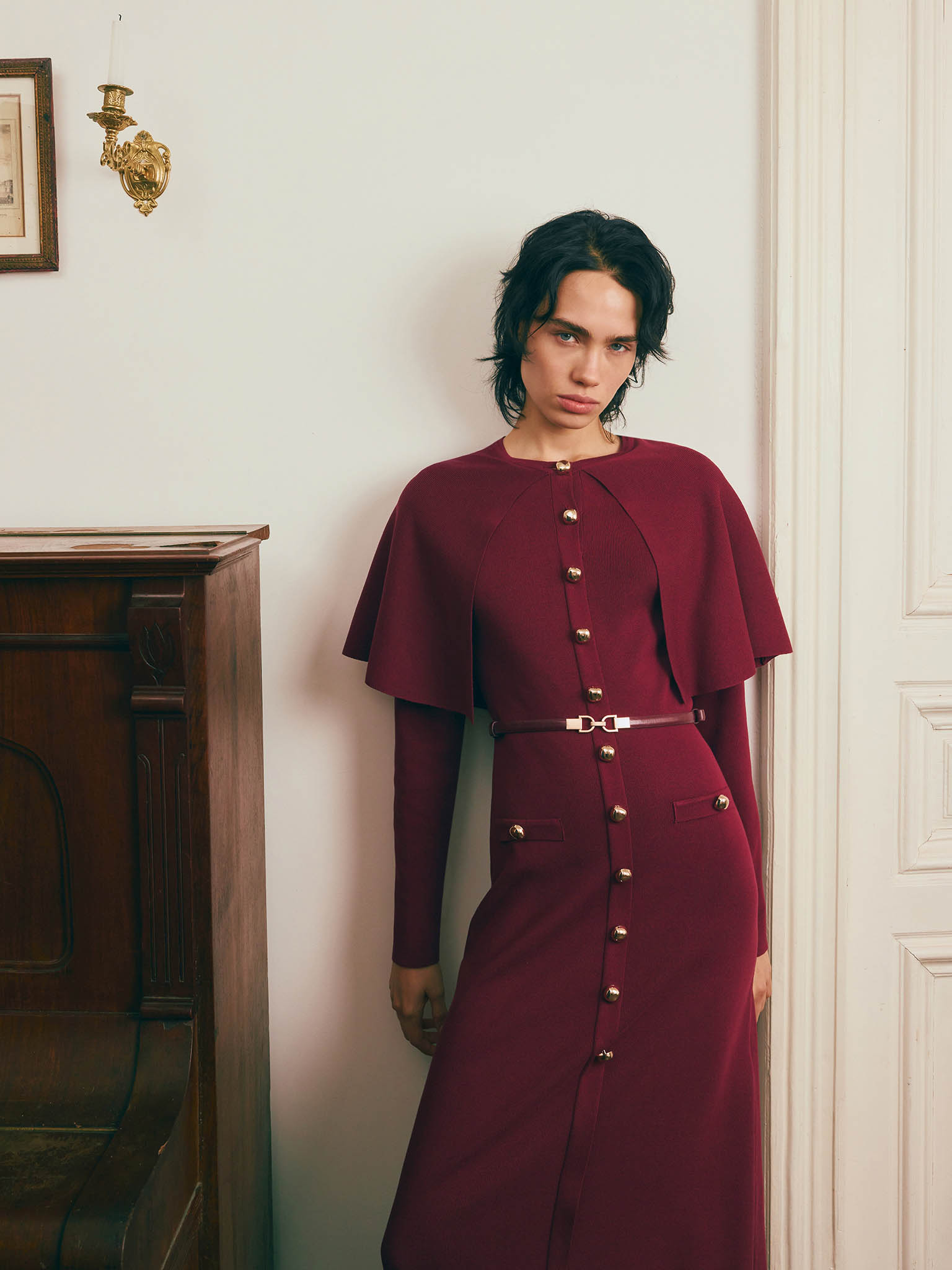 Midi dress with a cape and matching belt :: LICHI - Online fashion