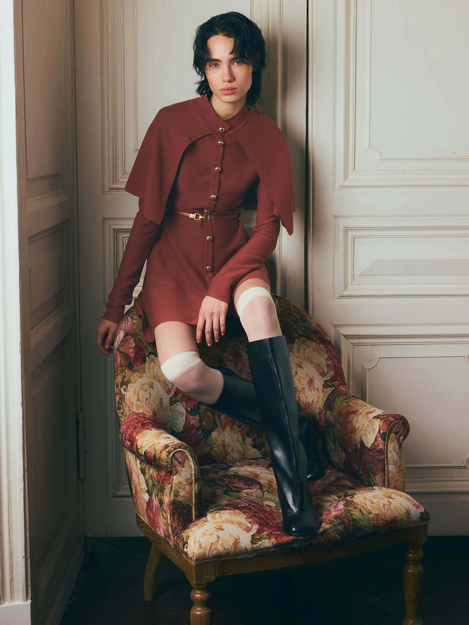 Mini dress with a cape and matching belt