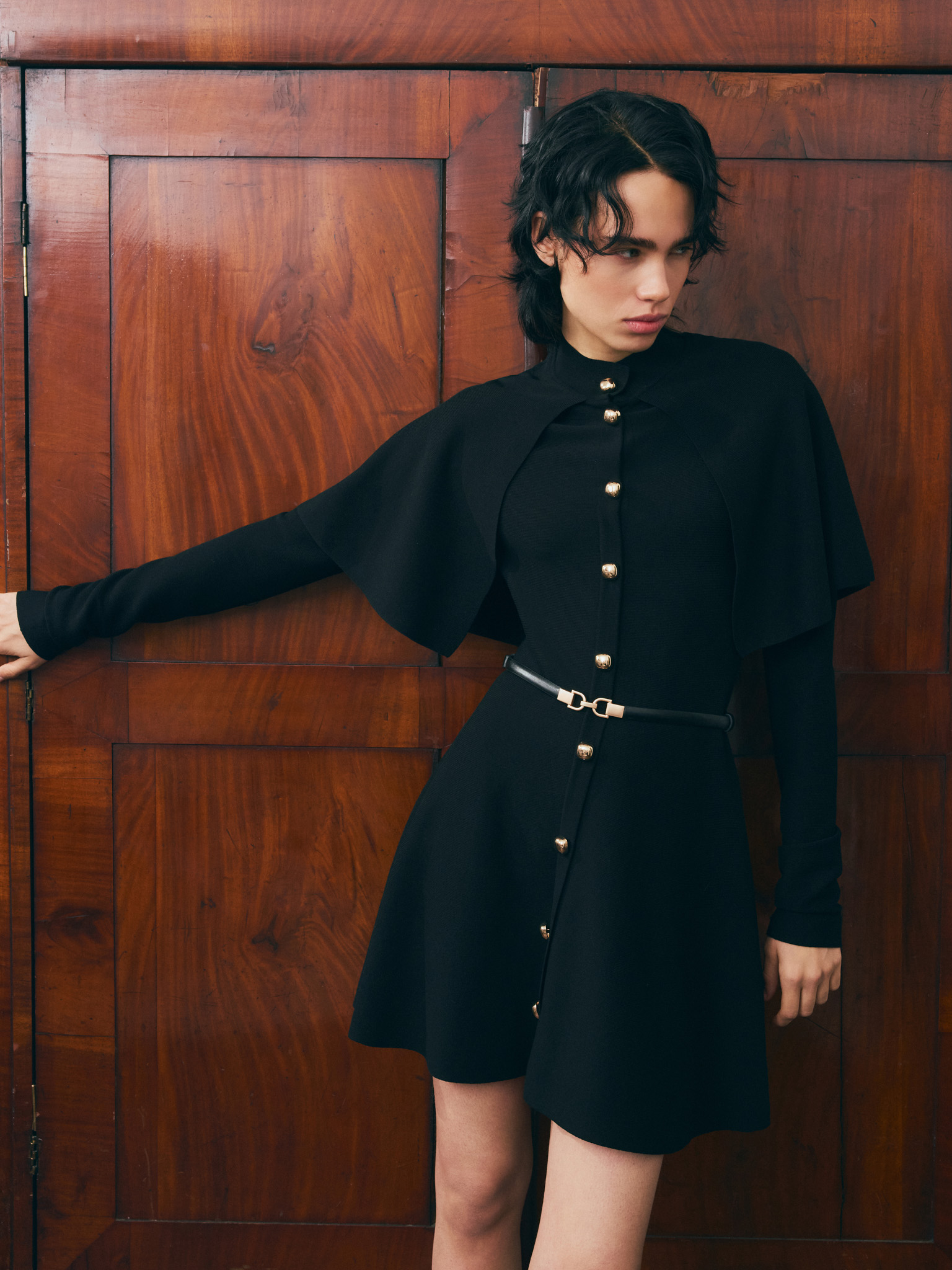 Mini dress with a cape and matching belt