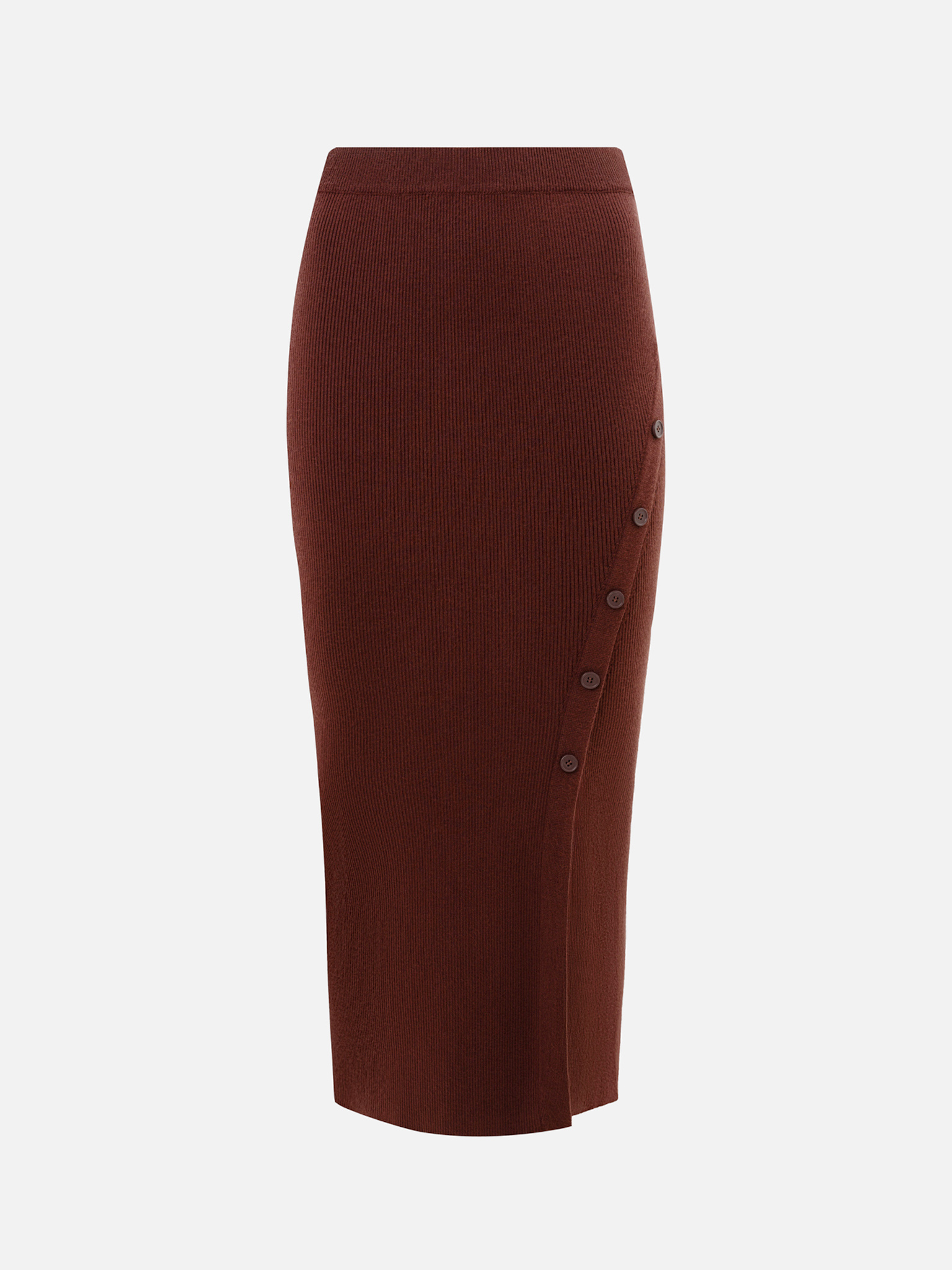 Cotton viscose woollen maxi skirt with side slit and buttons